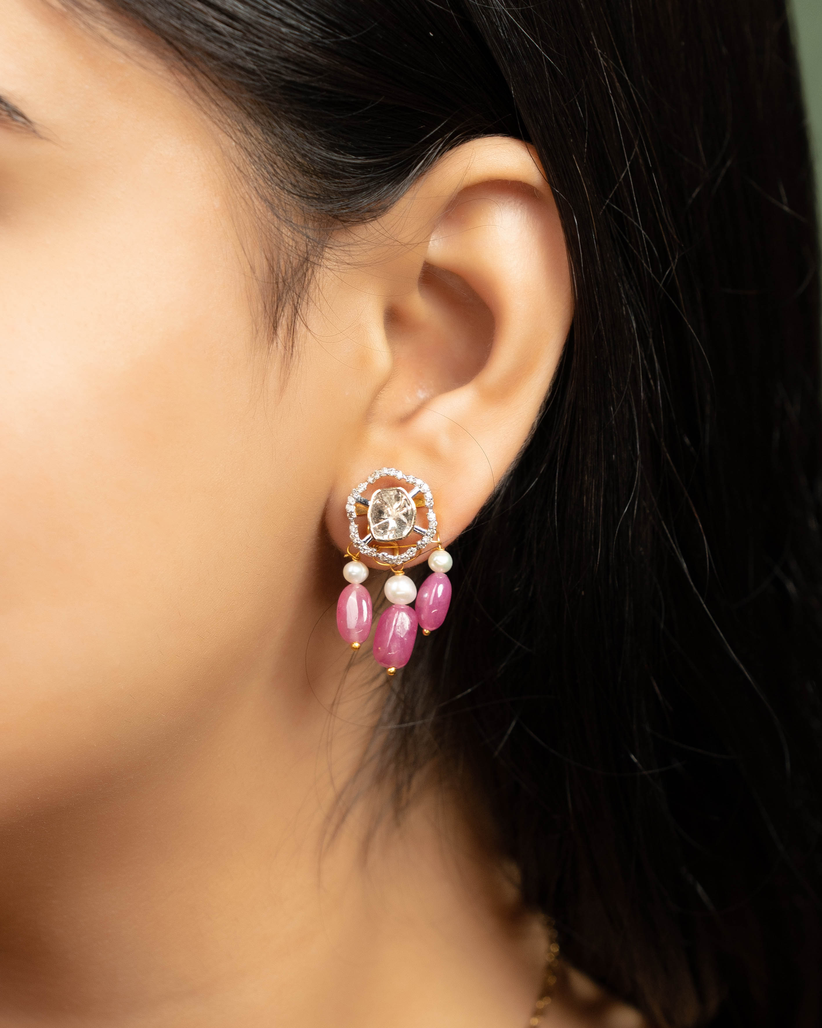 Priti Pendant And Nigar Tops Polki And Diamond Set