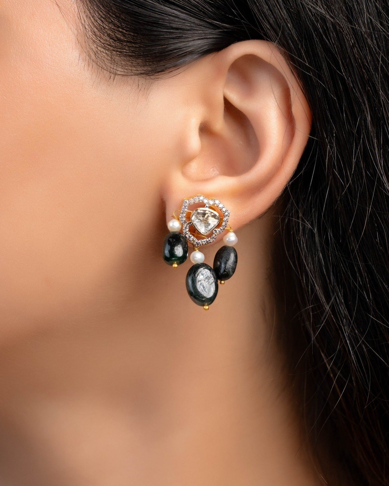 Kirstin Polki And Diamond Long Earrings