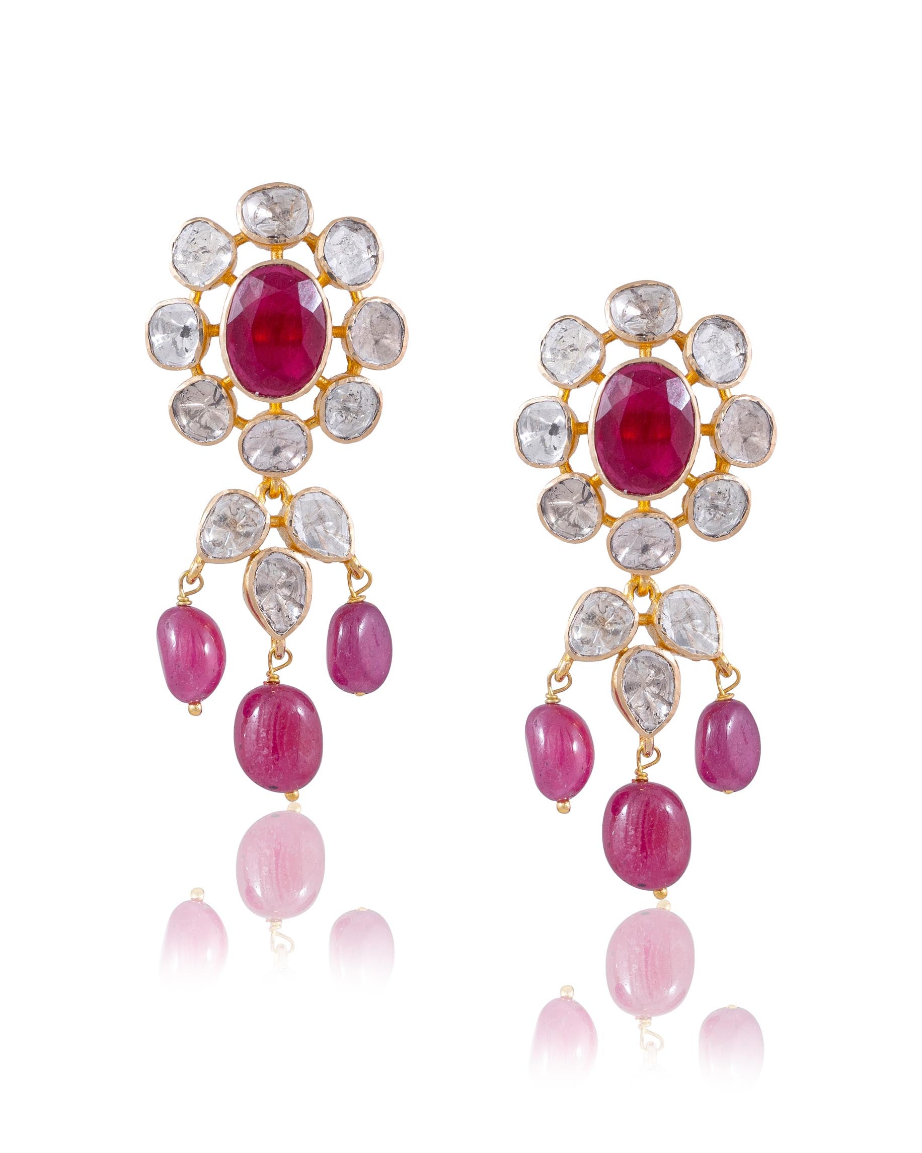 Shrushti Bead Choker And Janet Long Earrings Polki Set