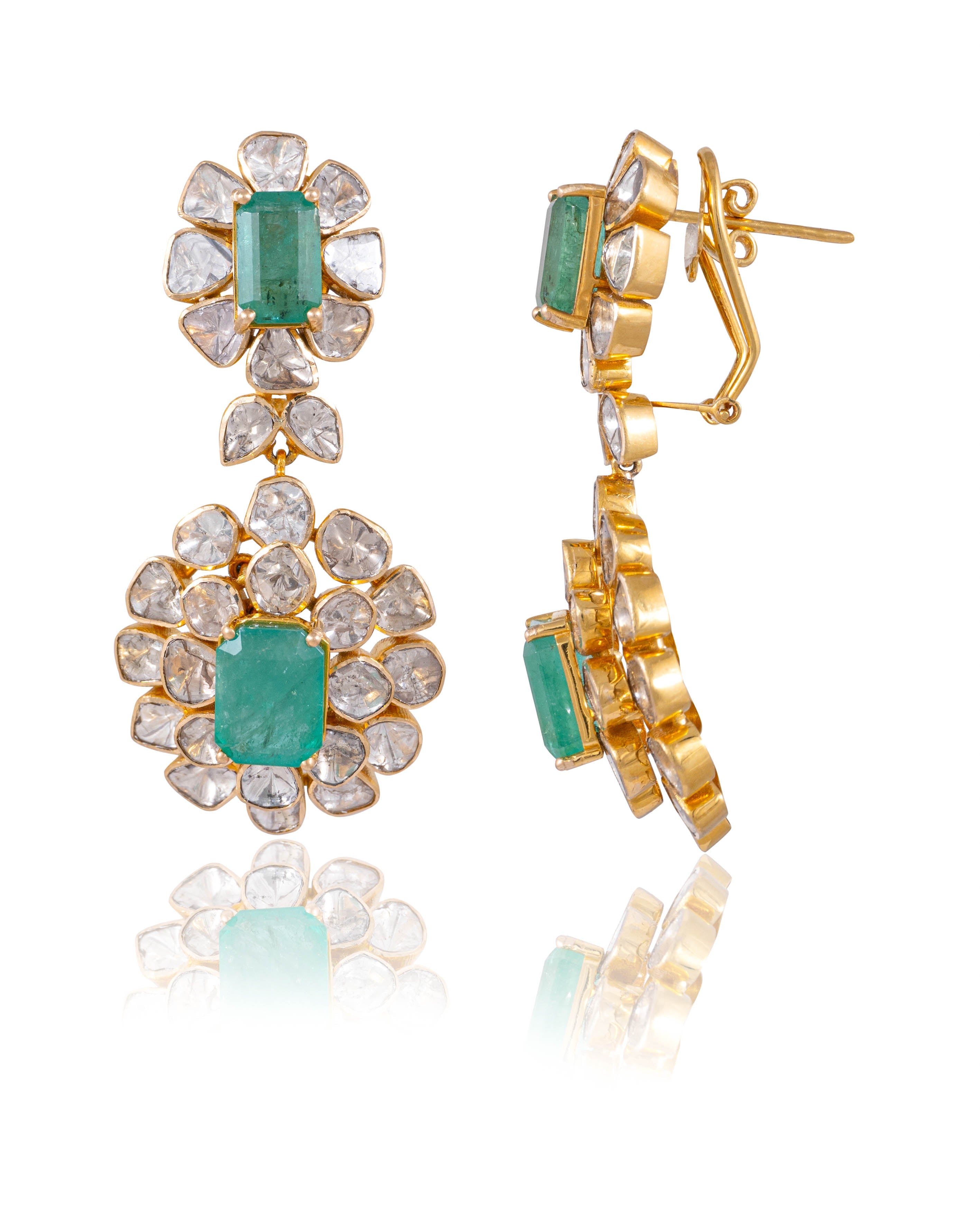 Puravi Necklace And Rushda Long Earrings Polki Set