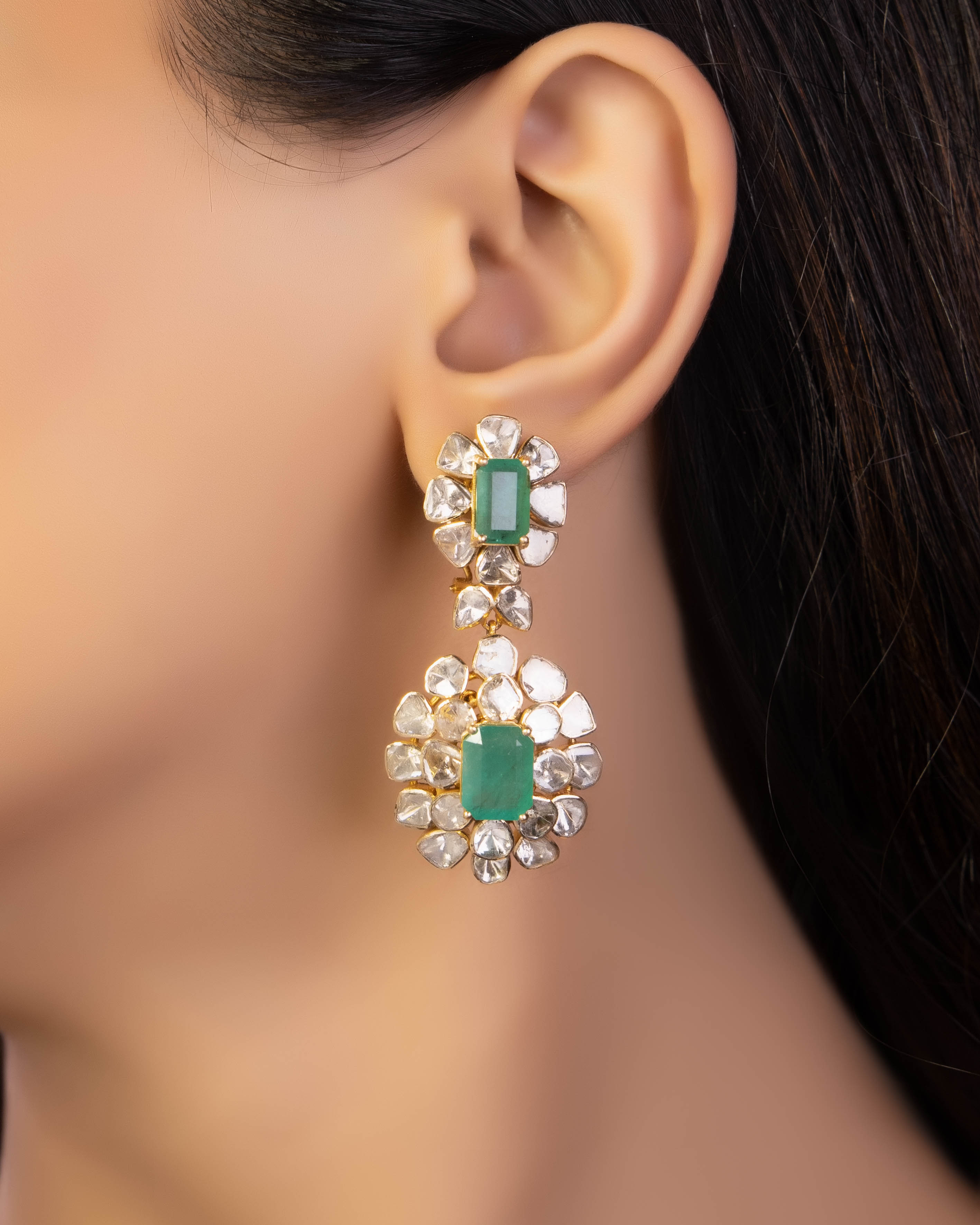 Rushda Long Earrings Polki Set