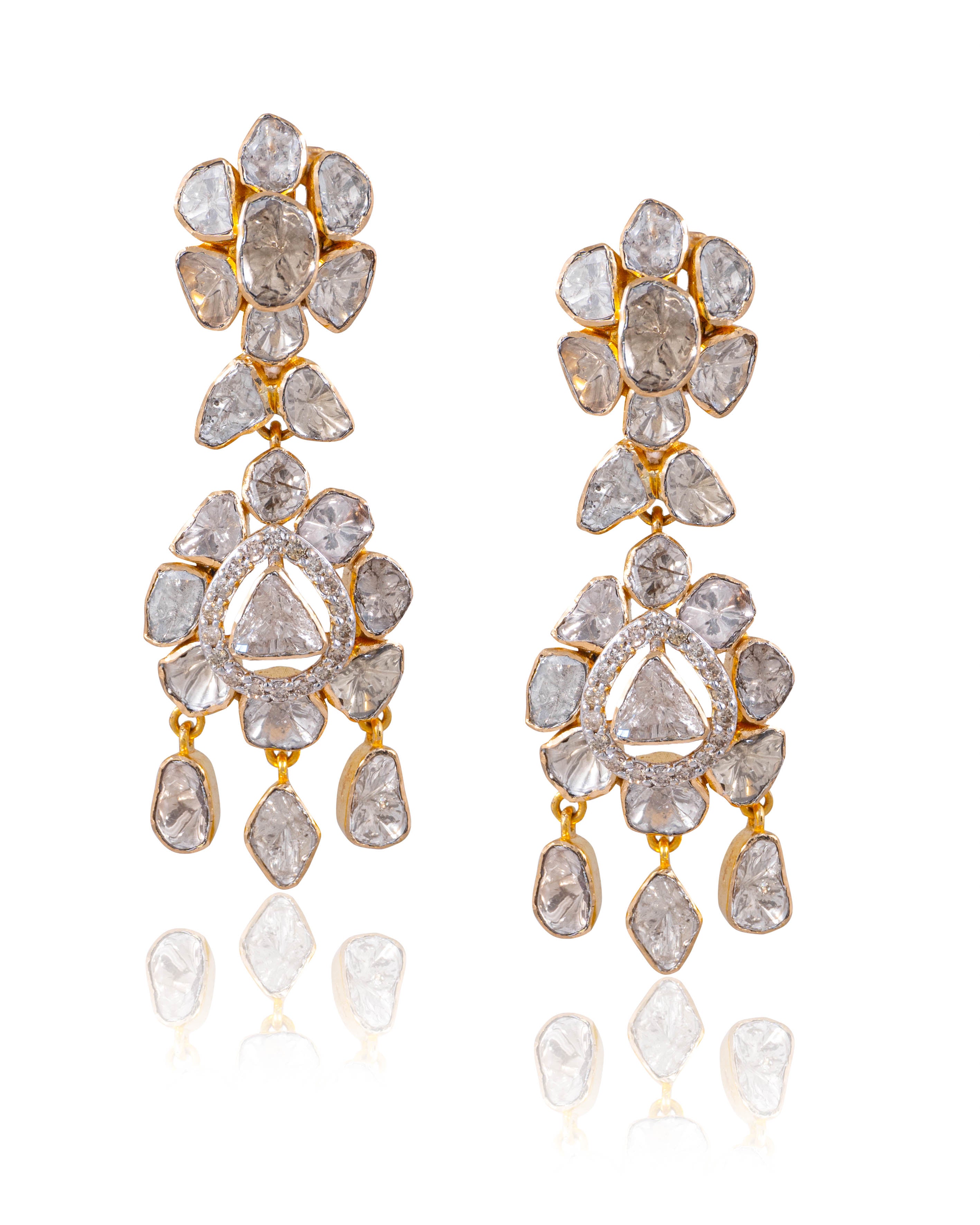 Zeena Necklace And Priyanshi Long Earrings Polki And Diamond Set