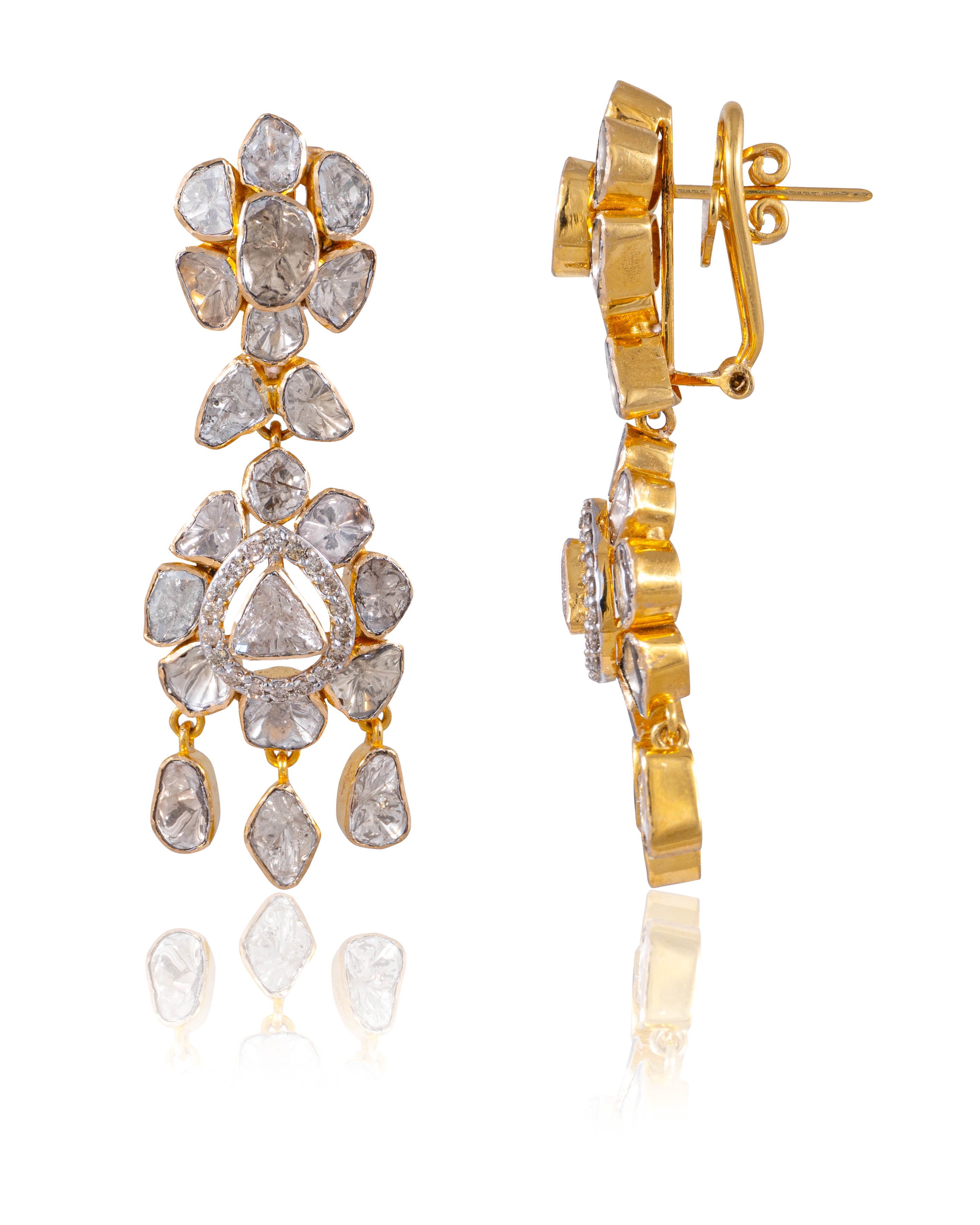 Zeena Necklace And Priyanshi Long Earrings Polki And Diamond Set