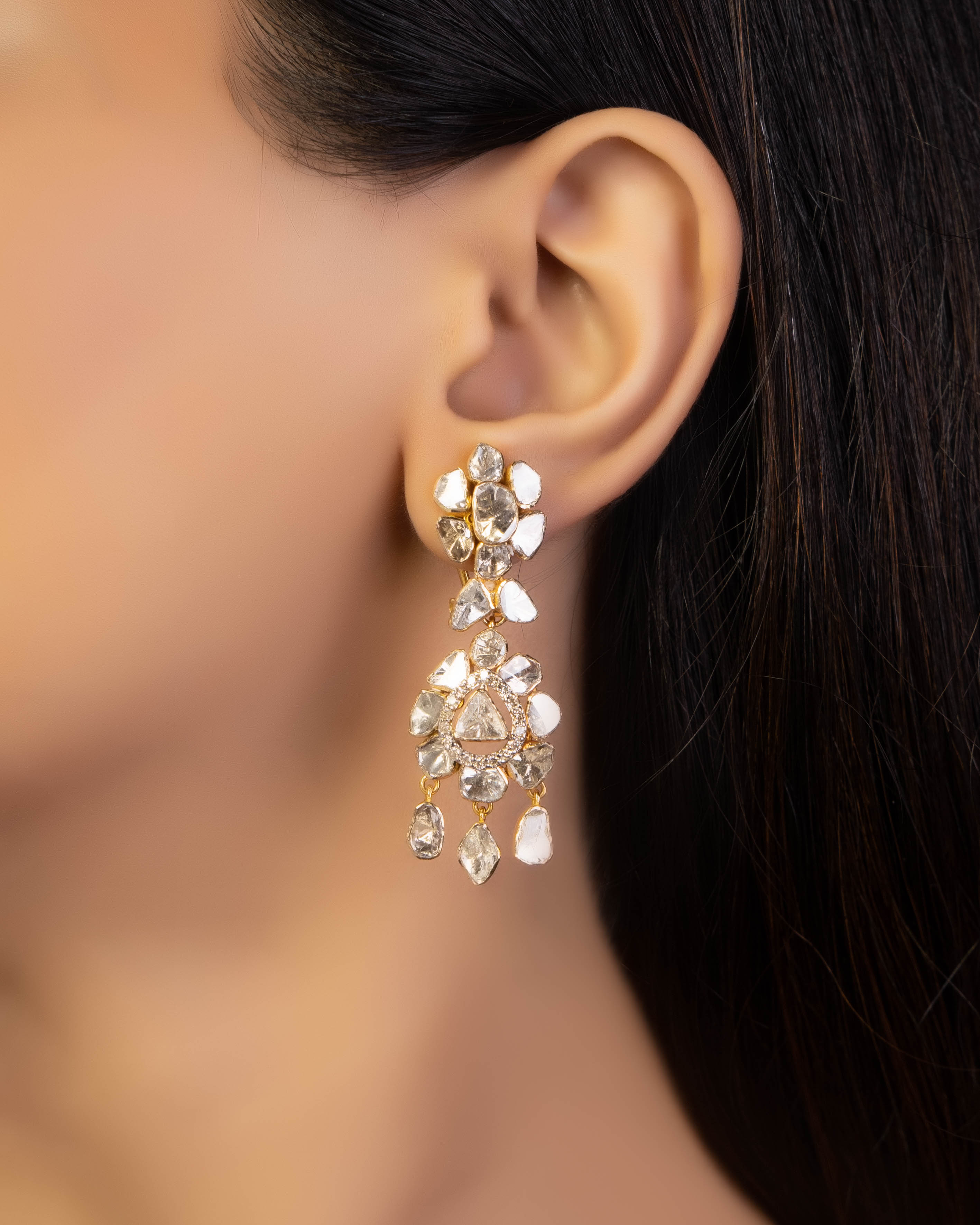Zeena Necklace And Priyanshi Long Earrings Polki And Diamond Set