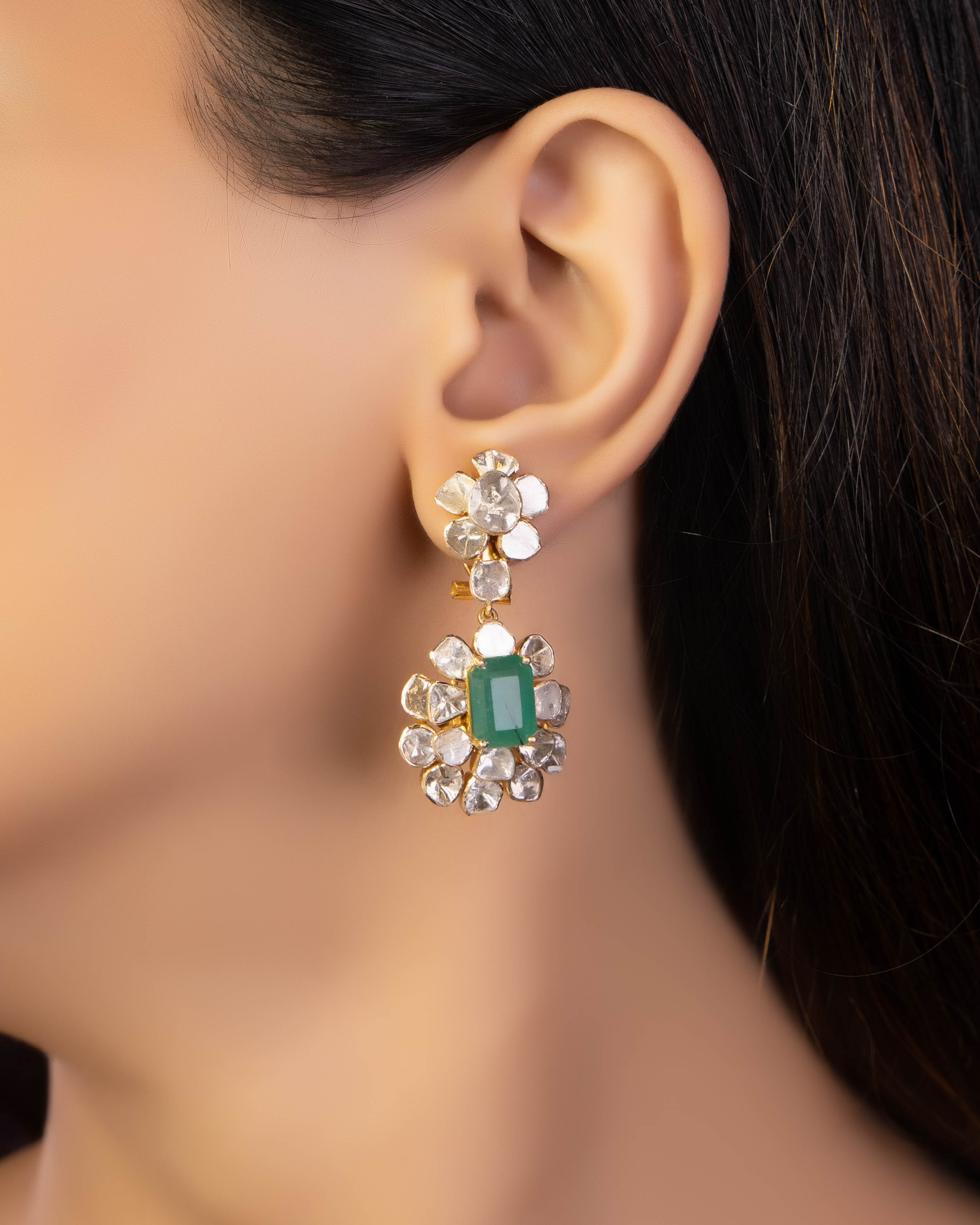 Manasi Necklace And Sanjita Long Earrings Polki Set