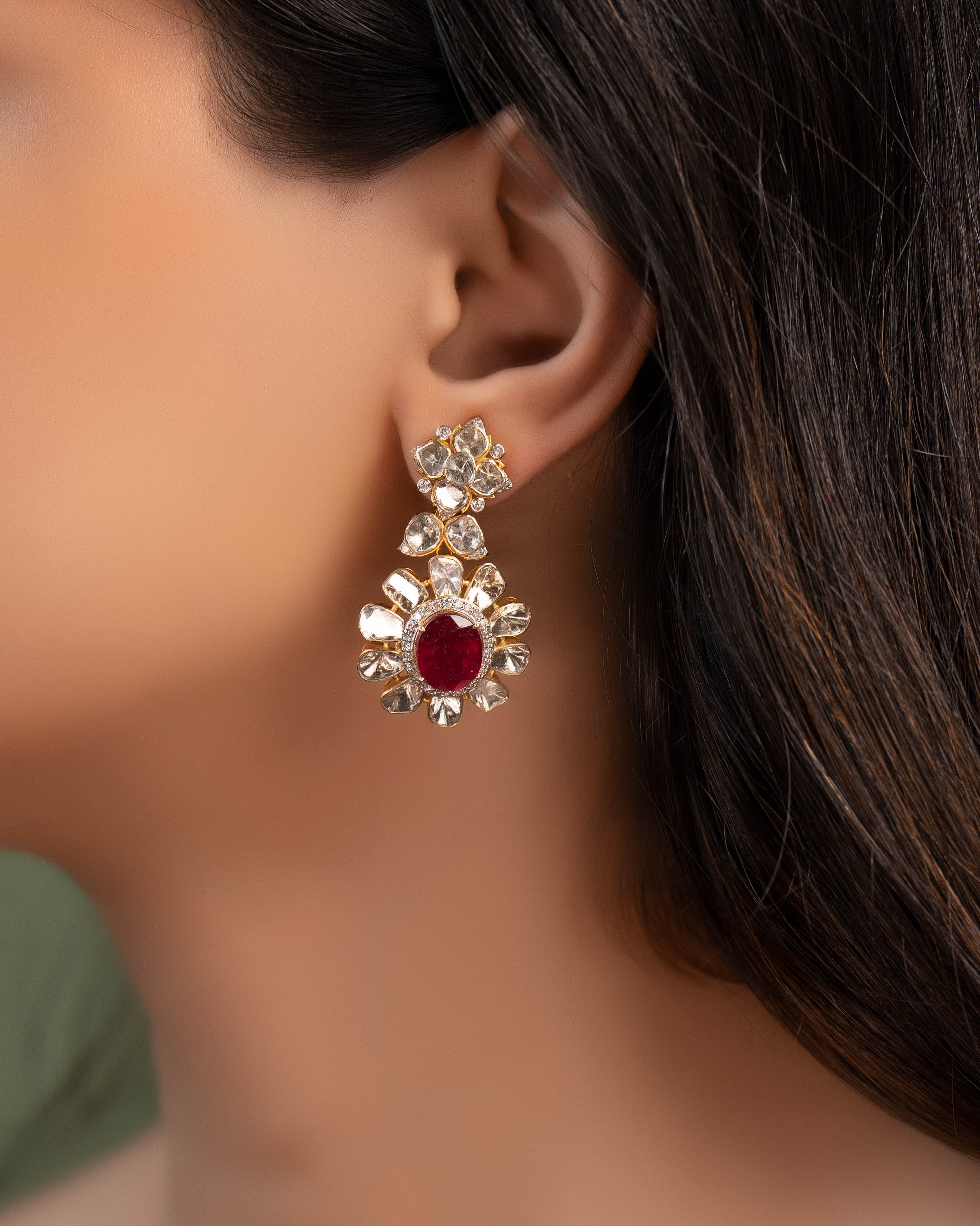 Tanisha Polki And Diamond Long Earrings