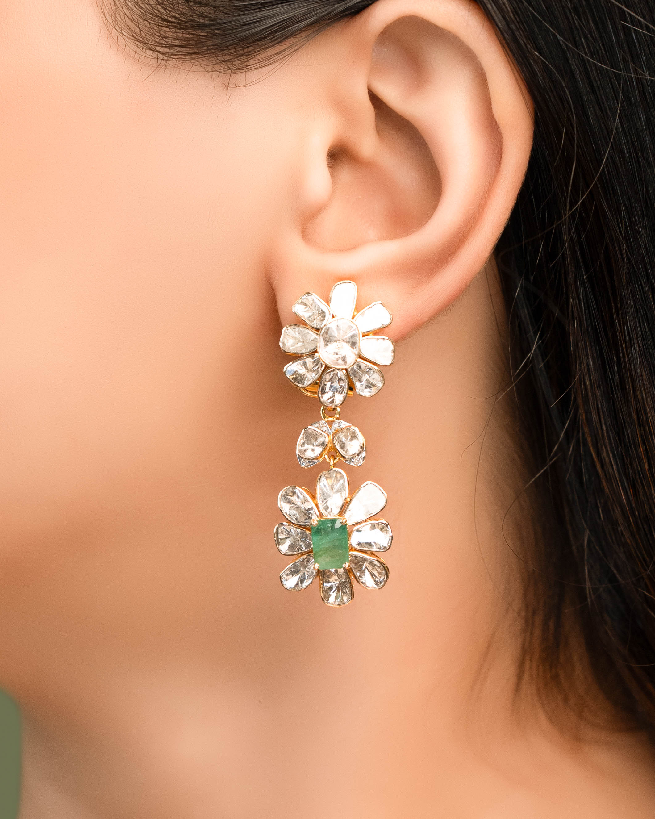 Lucy Polki And Diamond Long Earrings