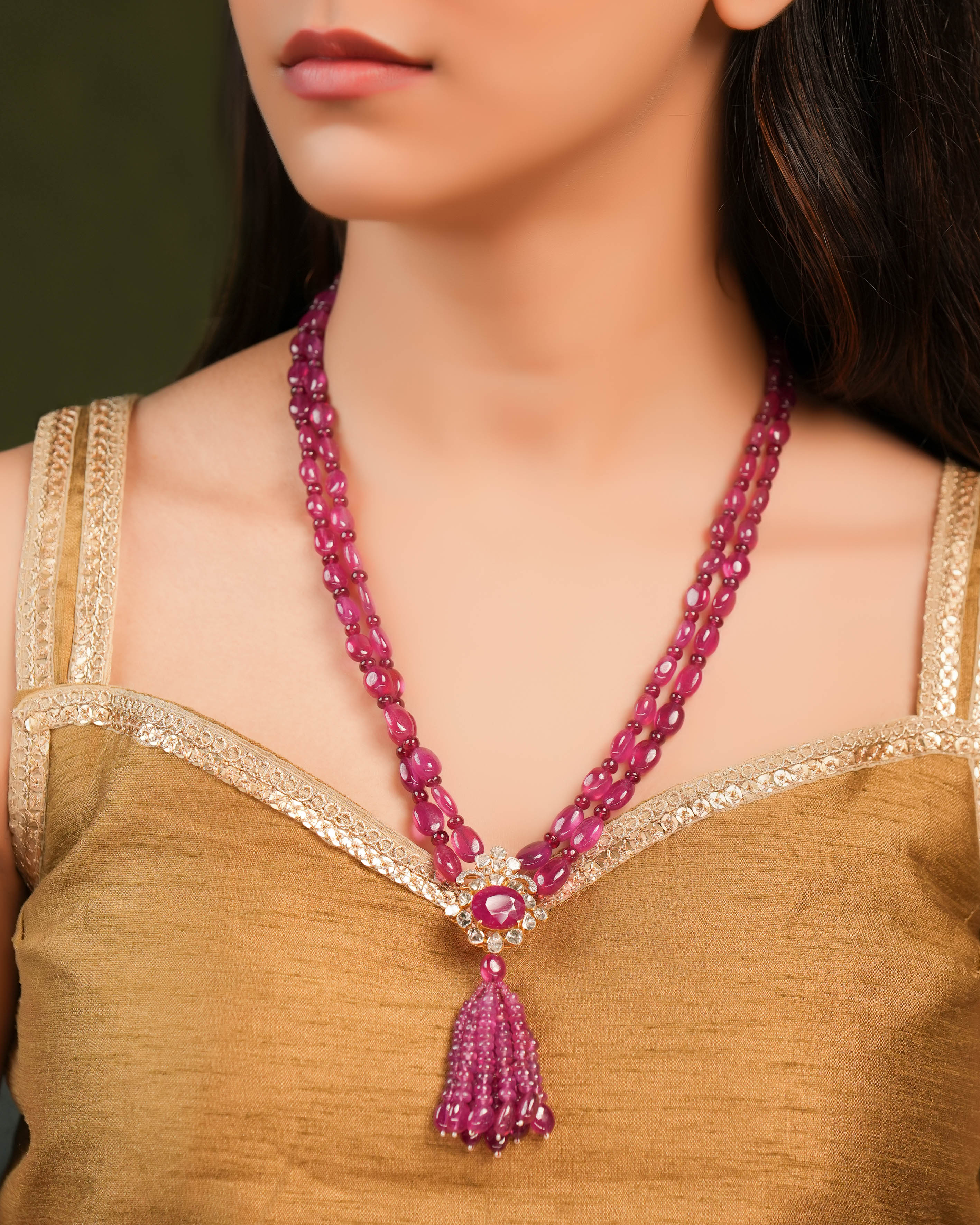 Shalu Polki And Diamond Bead Pendant