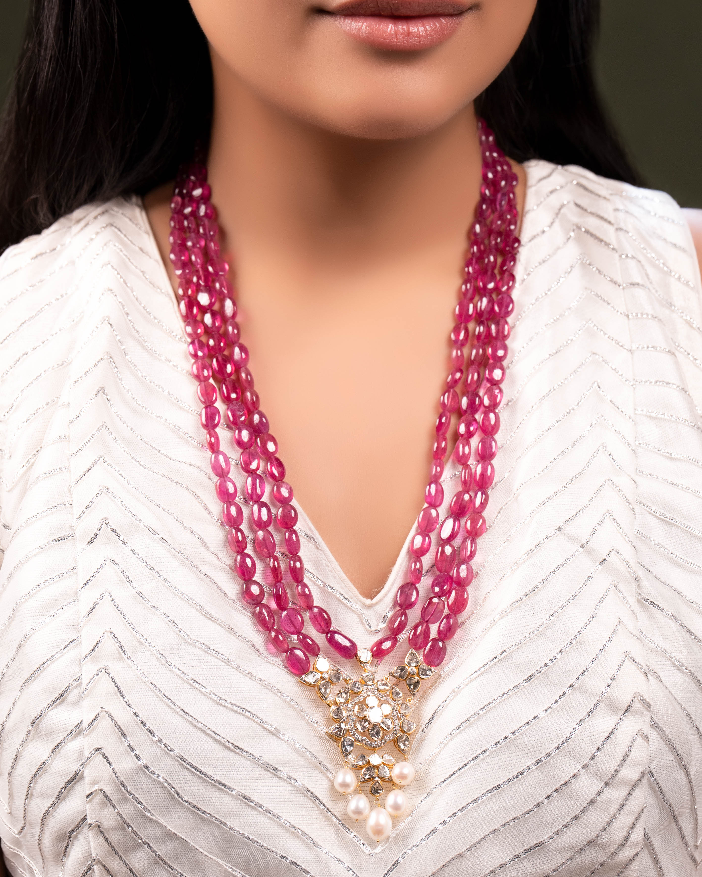 Sanya Polki And Diamond Bead Pendant