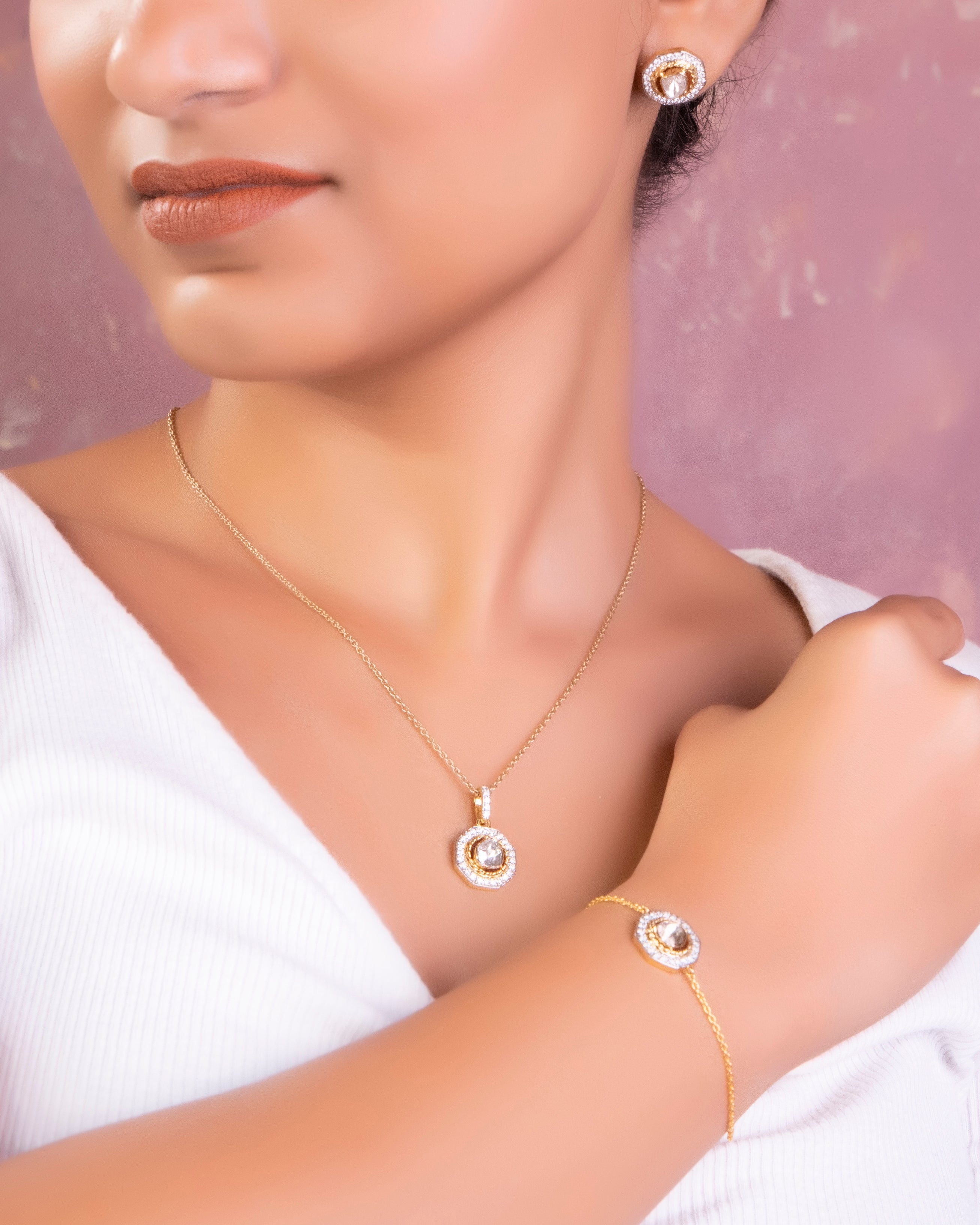 Martha Polki And Diamond Minimal Bracelet