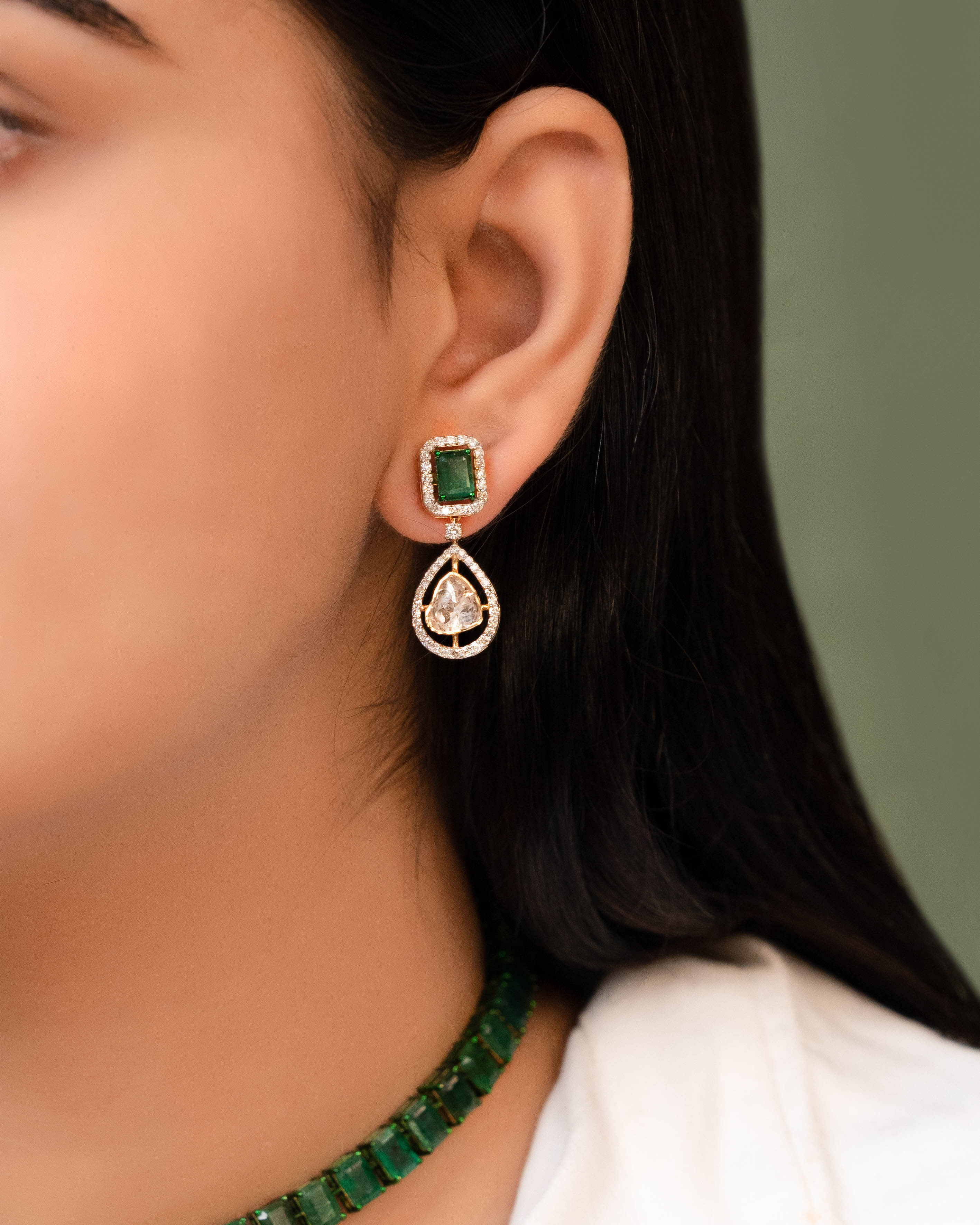 Aziya Polki And Diamond Long Earrings