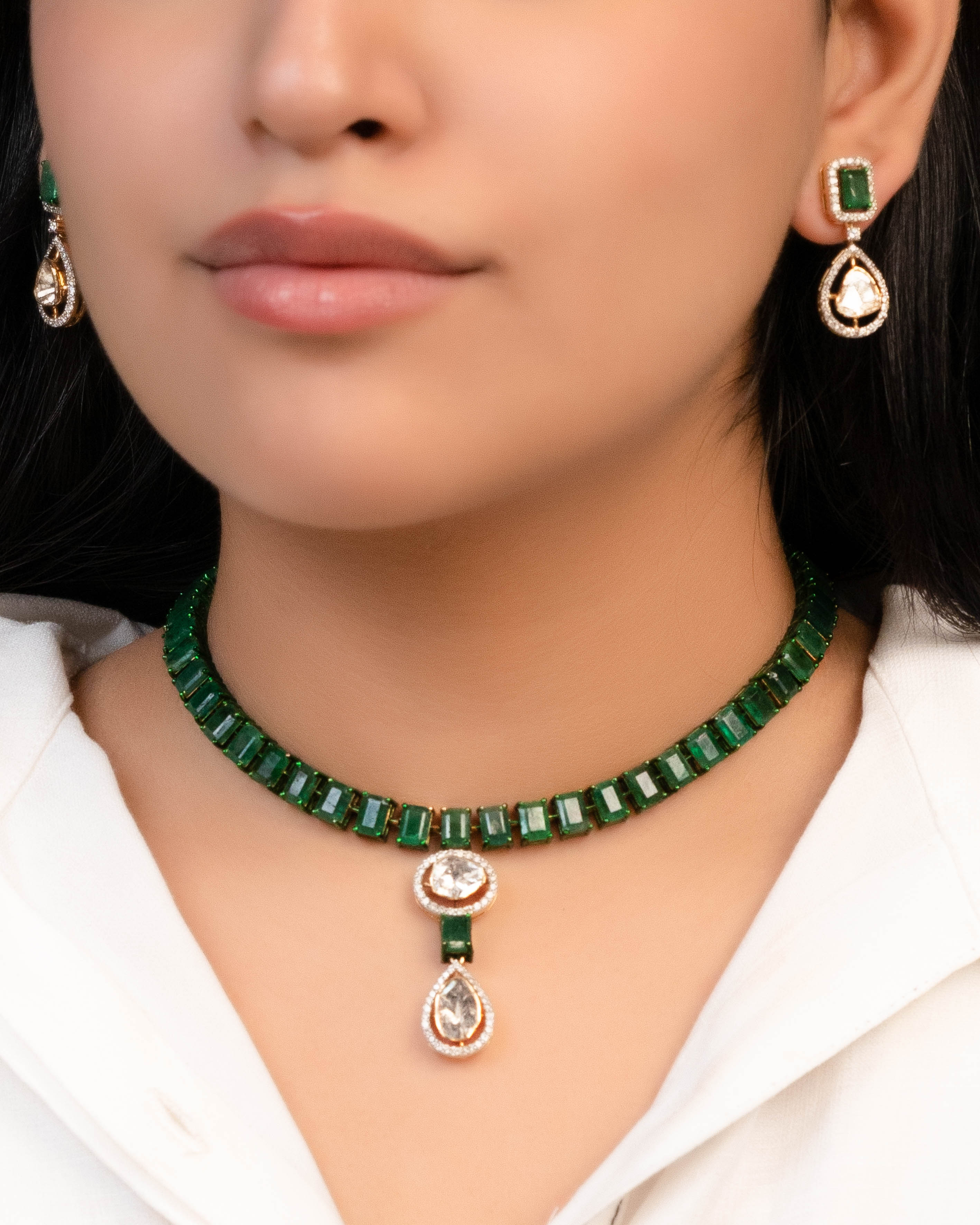 Aziya Polki And Diamond Long Earrings