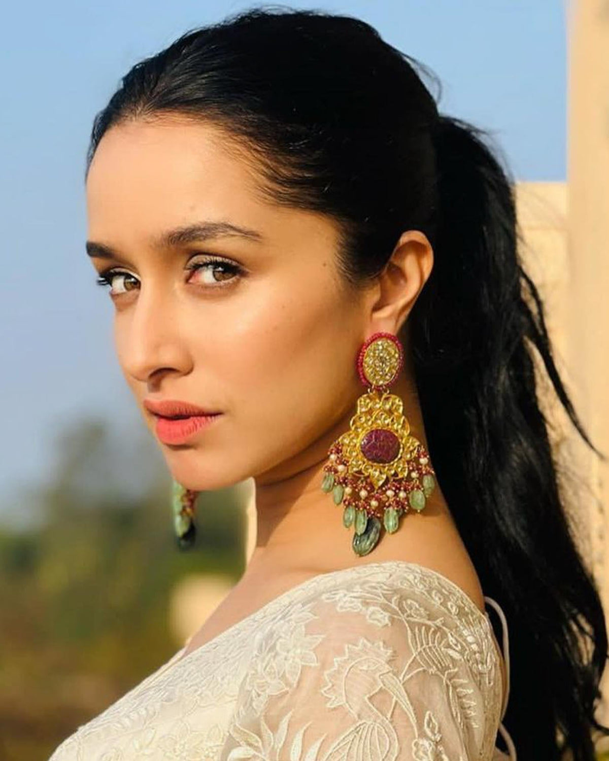 Cora Polki Long Earrings wore by Indian actress Shraddha Kapoor