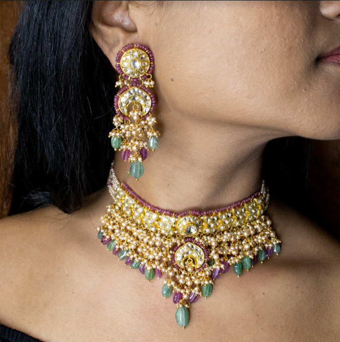 Olivia Choker and Dolly Chandbalis Polki Set