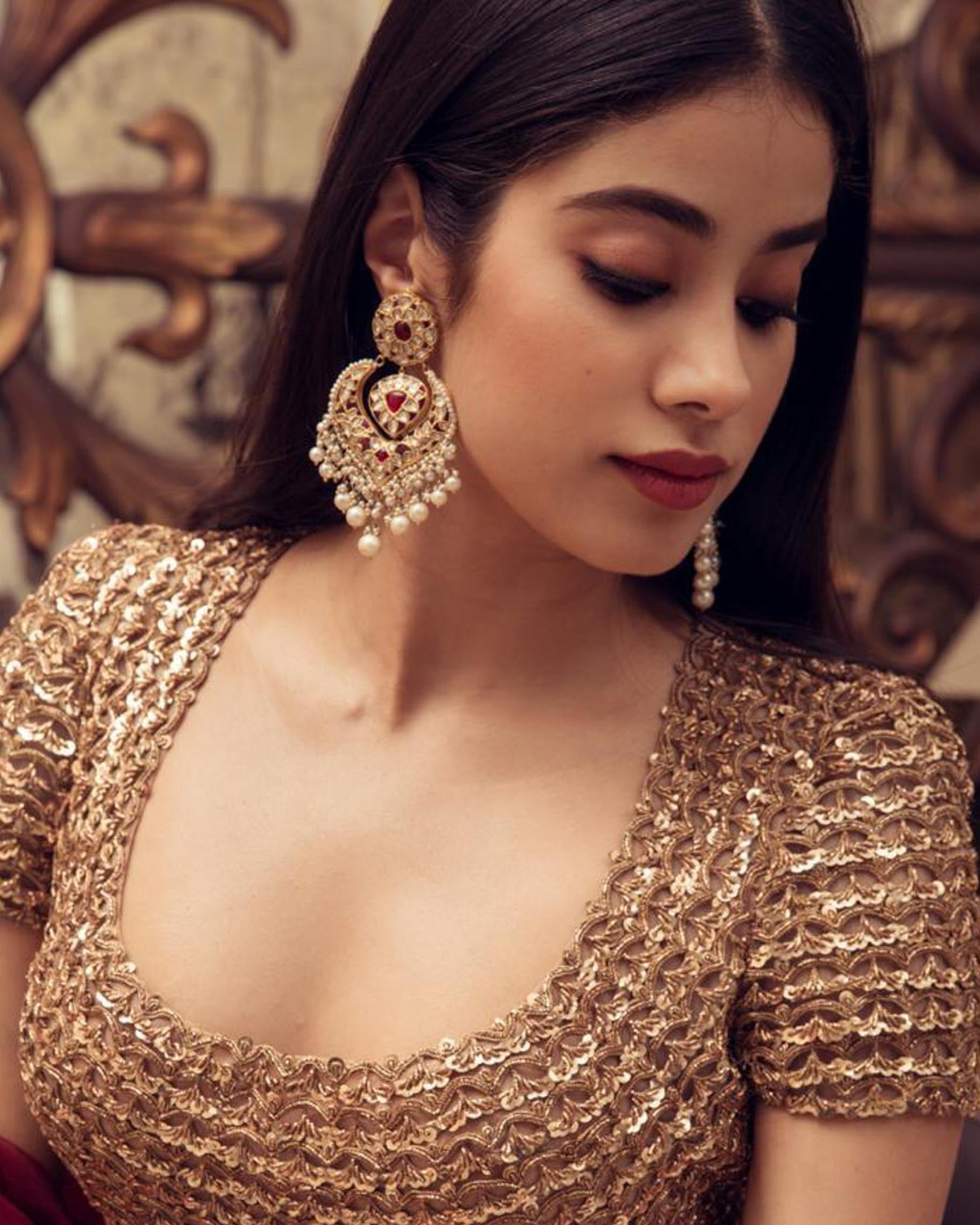 Shannon Polki Chandbalis wore by Janvi Kapoor