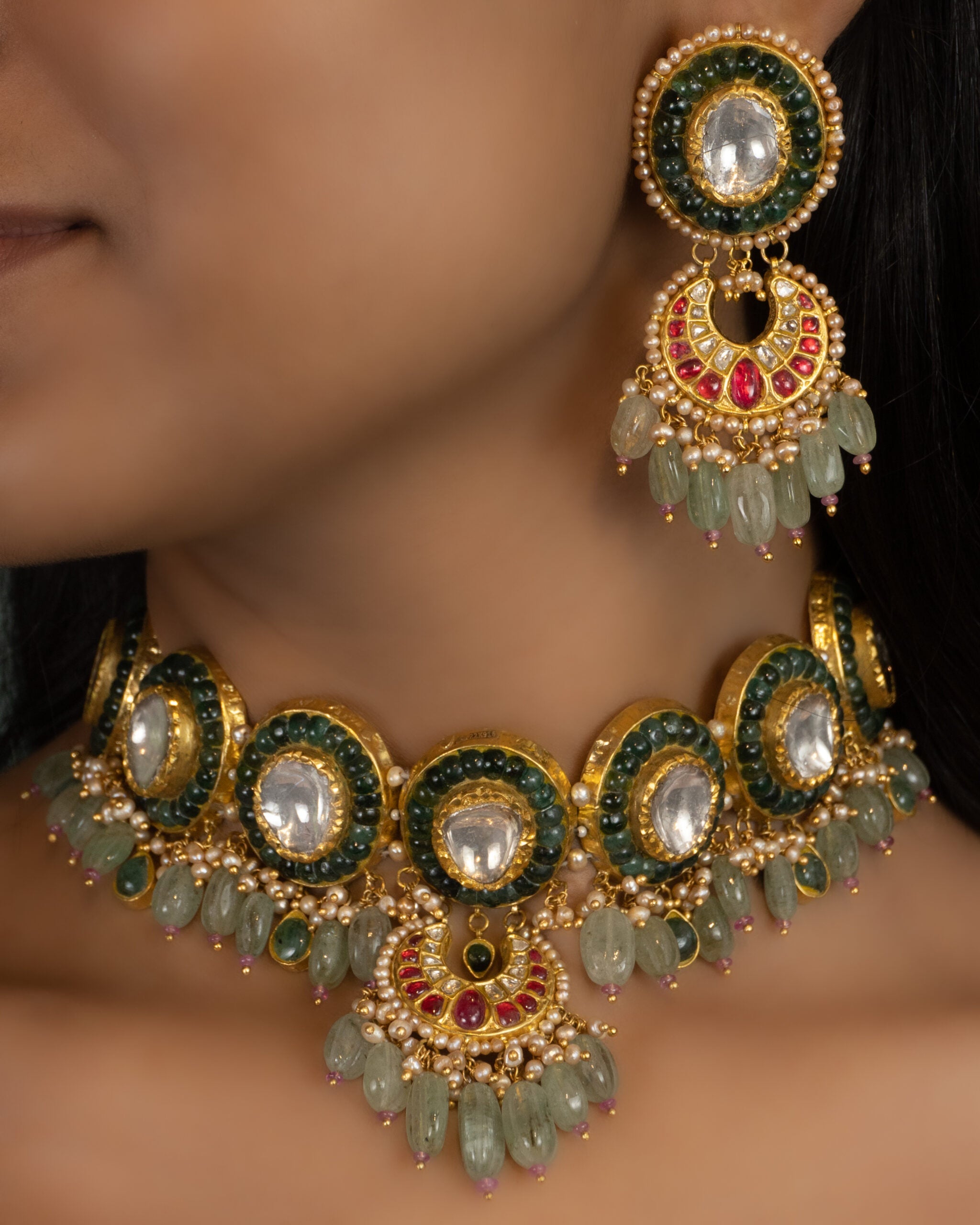 Rudhii Choker And Dhanu Chandbalis Polki Set