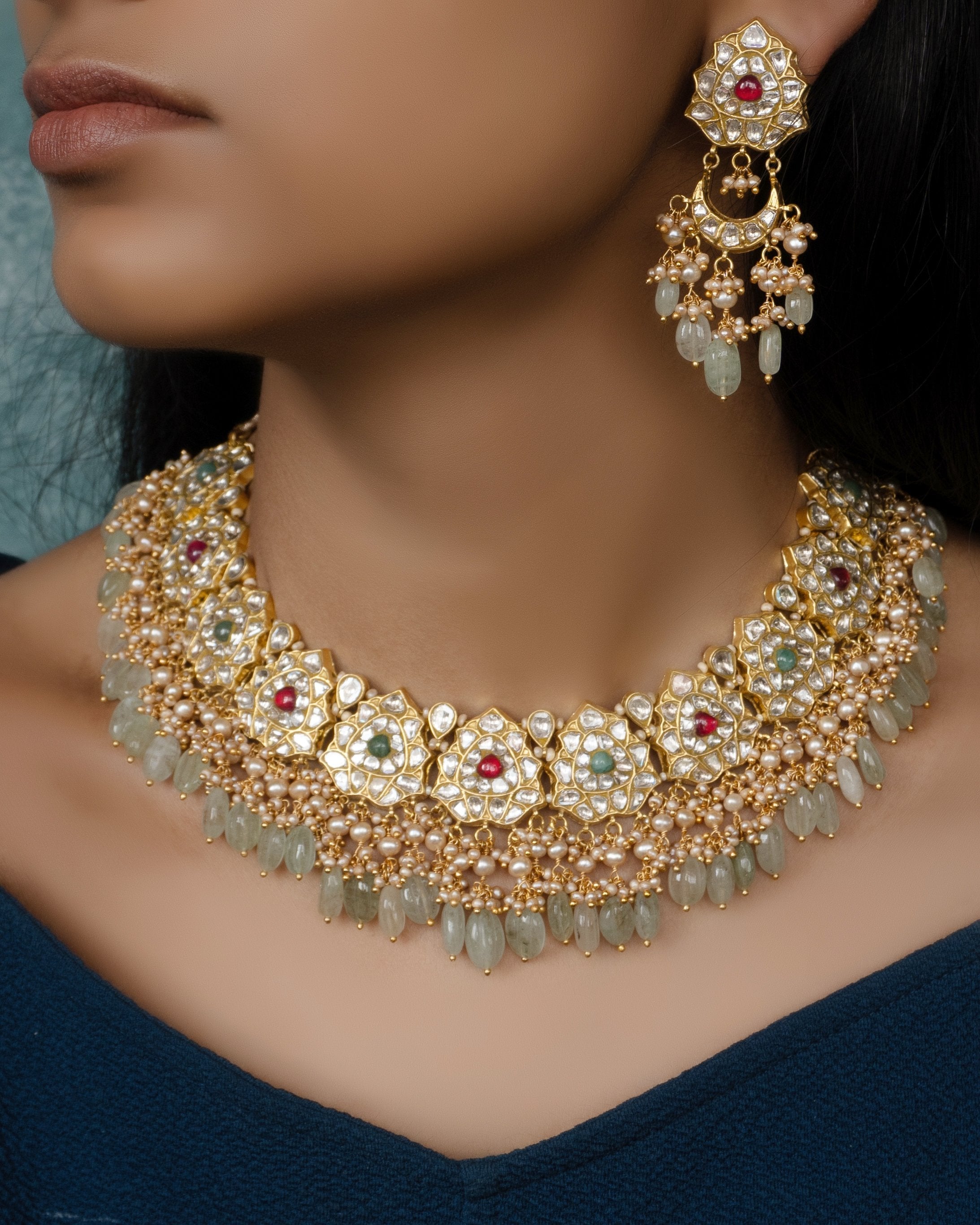 Ashnoor Necklacce and Sabina Chandbalis Polki Set