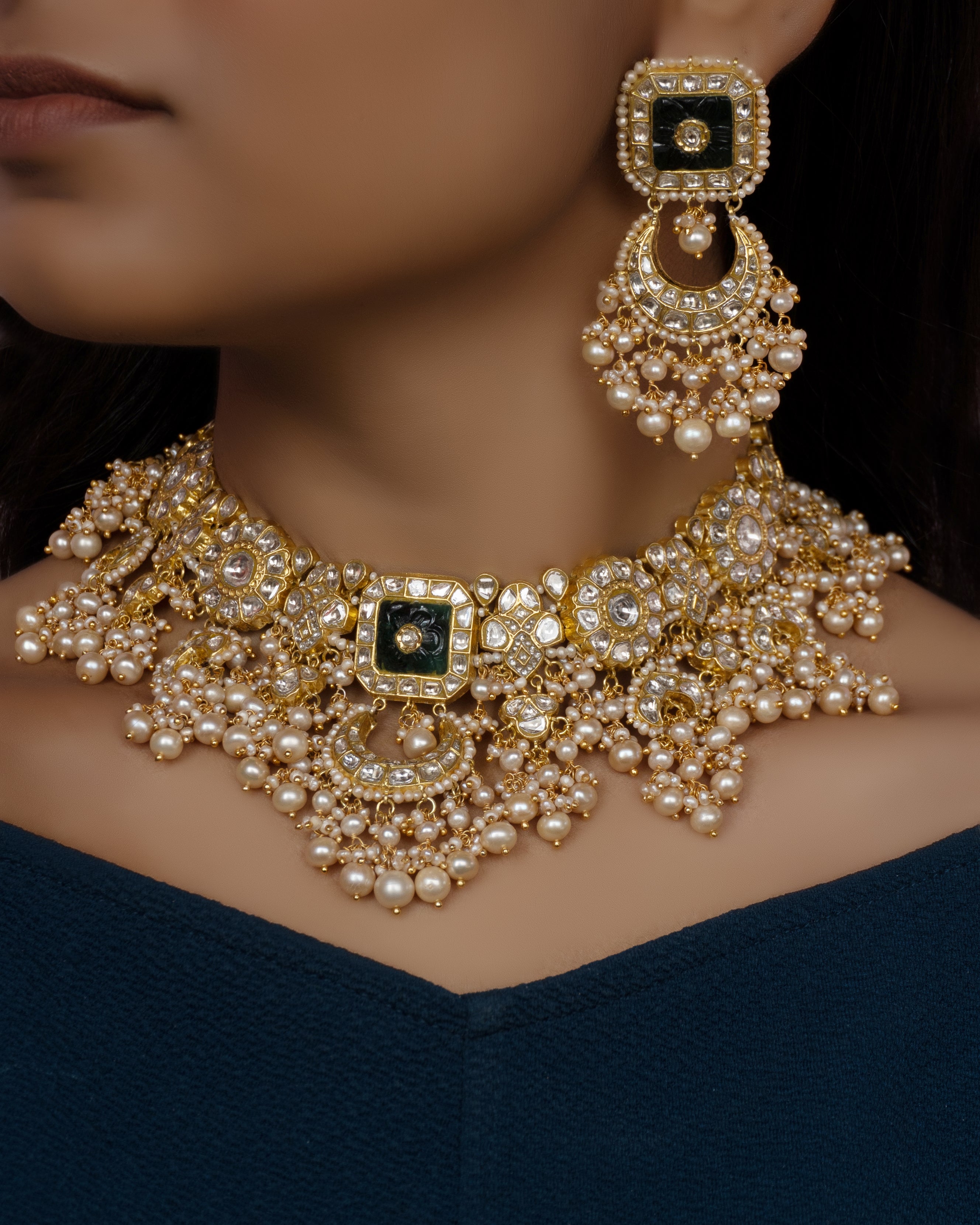 Vatsala Necklace and Ashita Chandbalis Polki Set