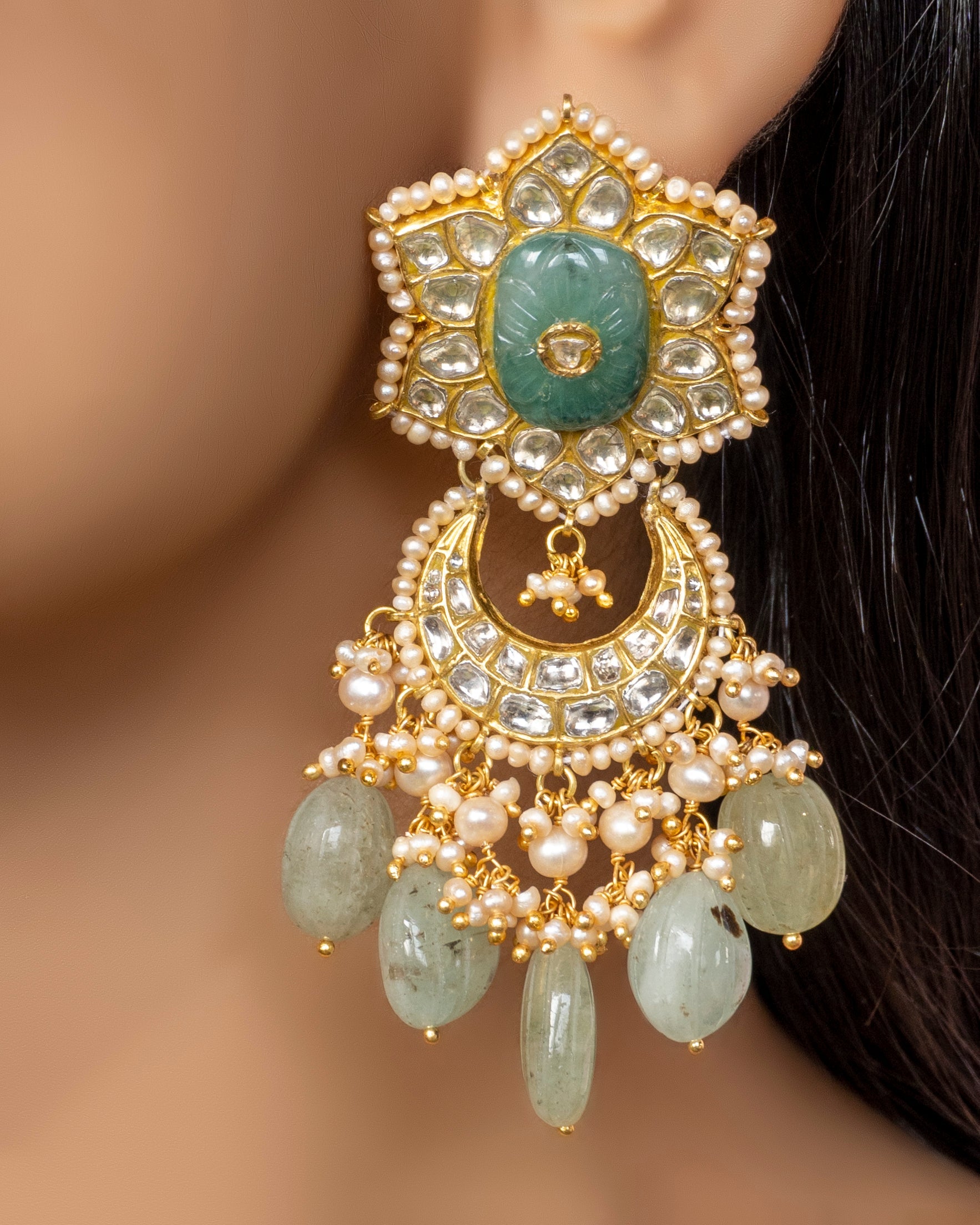 Bushra Necklace and Shifa Chandbalis Polki Set