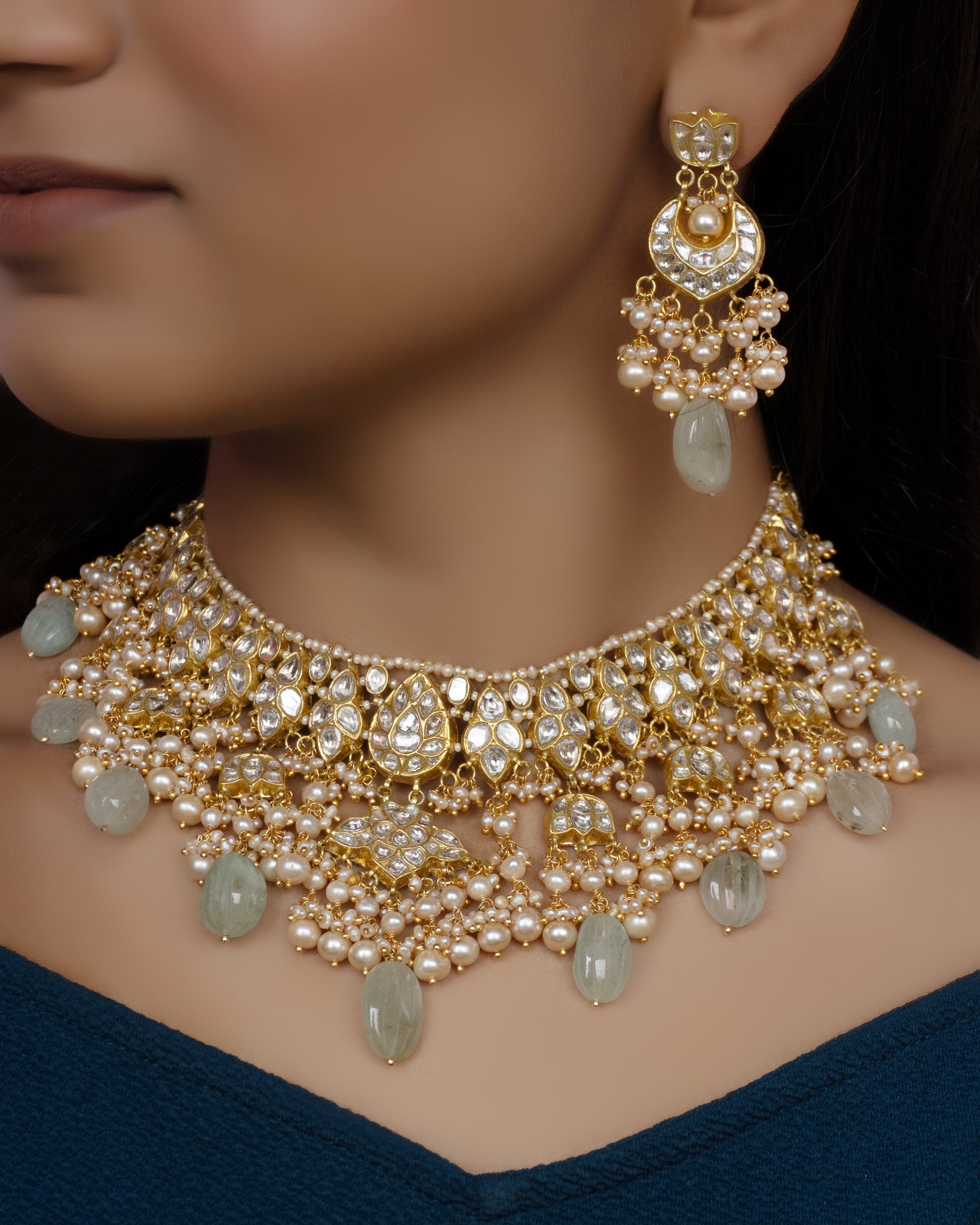 Kinika Necklace and Latif Chandbalis Polki Set