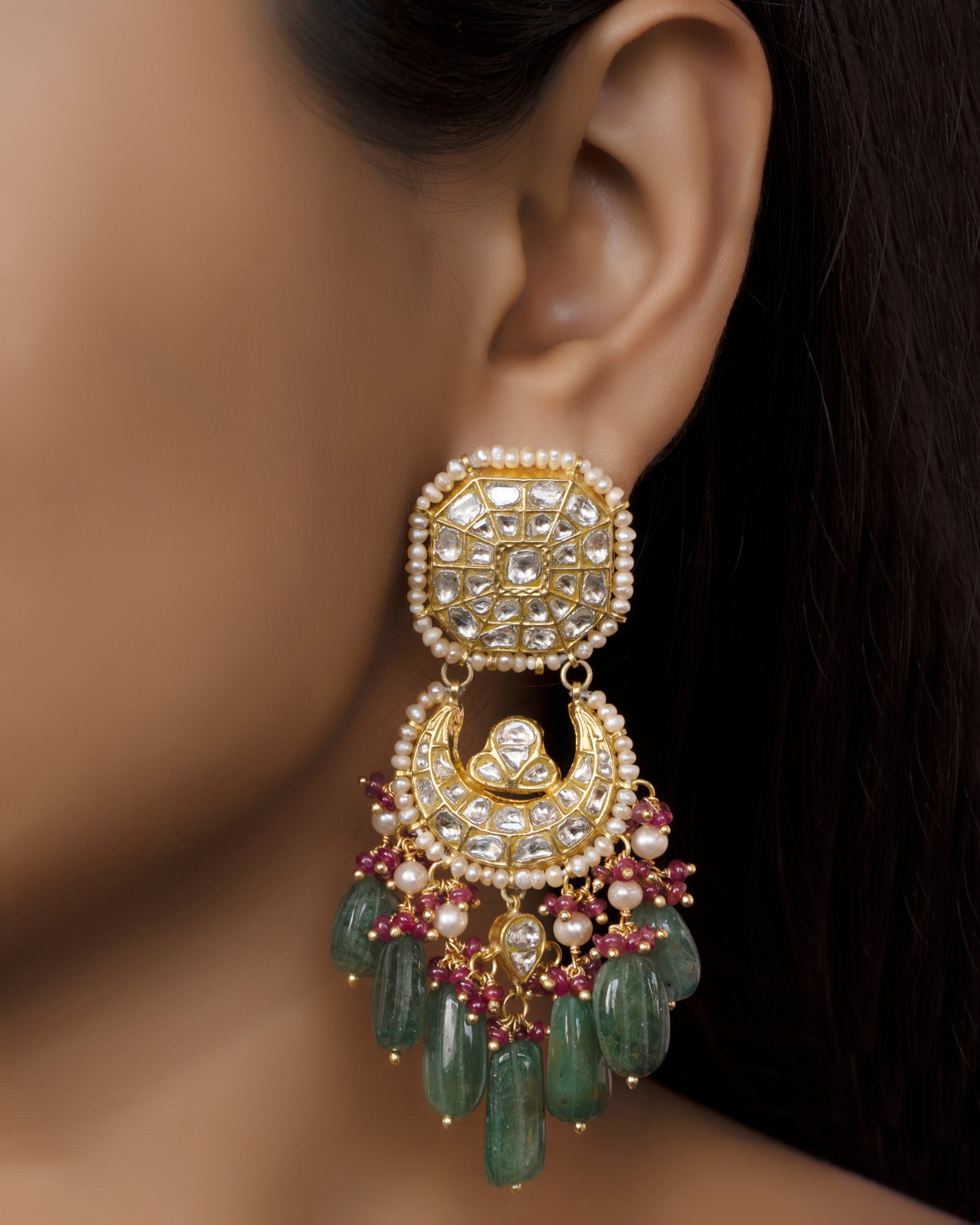 Neeliya Necklace and Kashish Chandbalis Polki Set