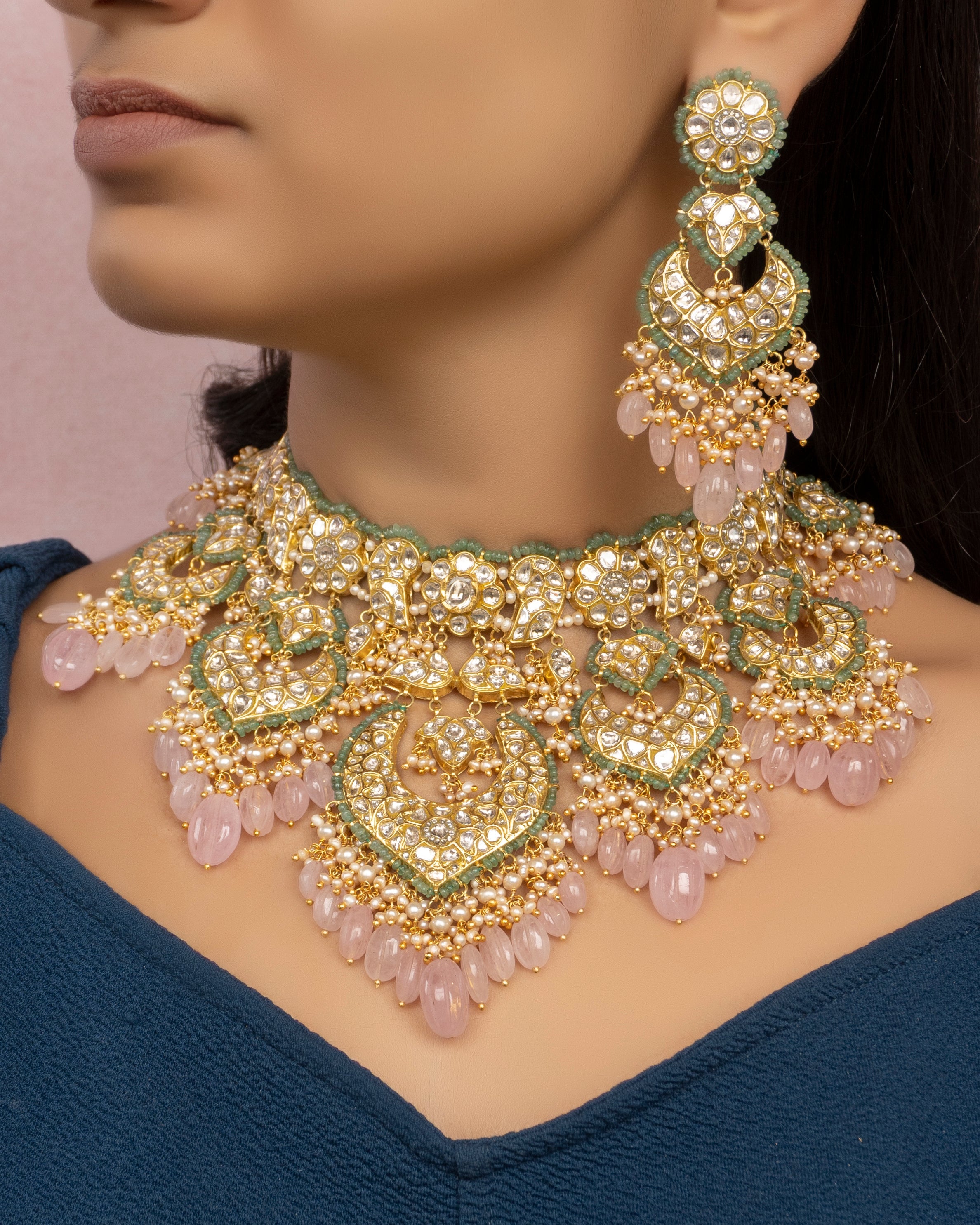Vidya Necklace and Deepa Chandbalis Polki Set