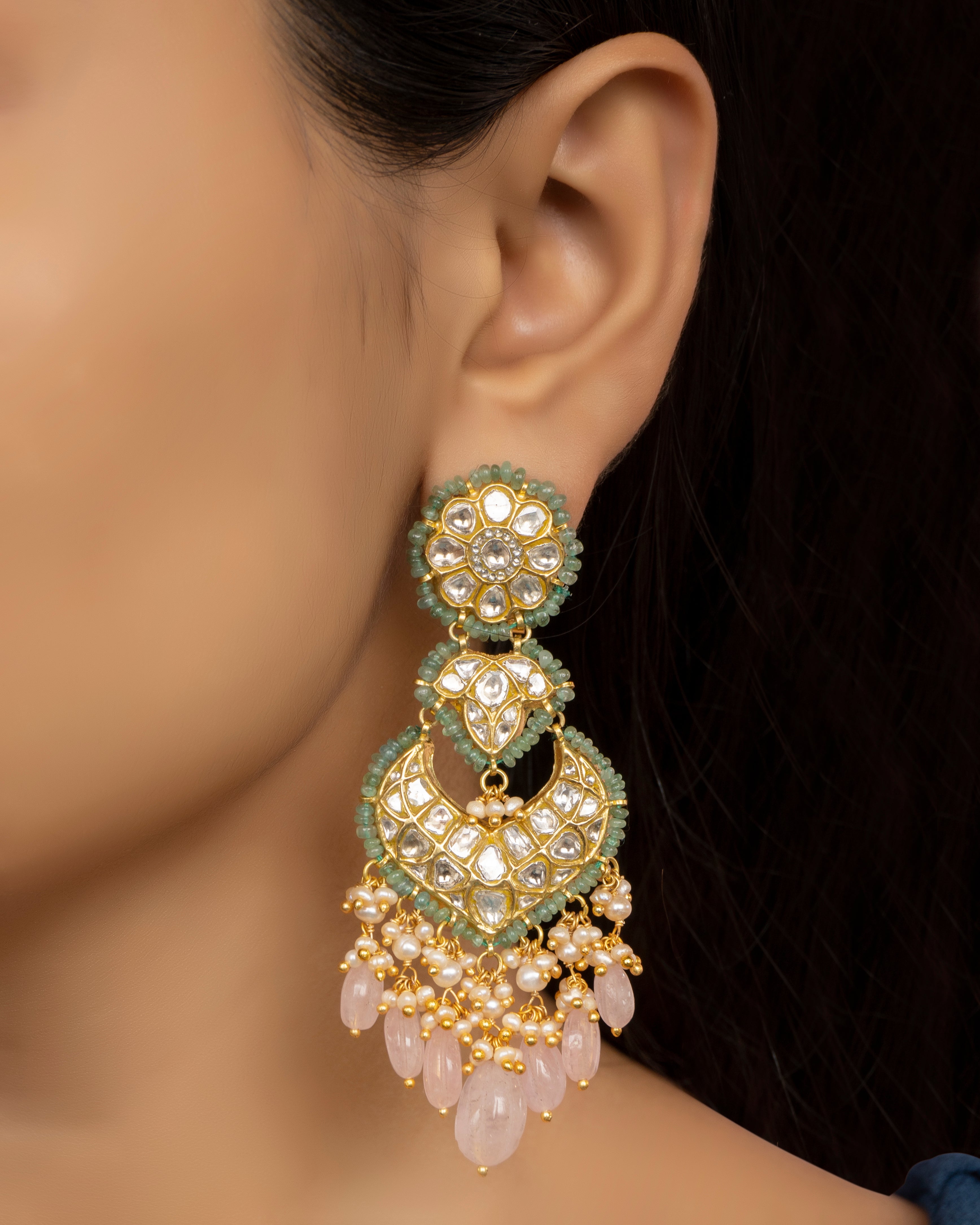 Vidya Necklace and Deepa Chandbalis Polki Set