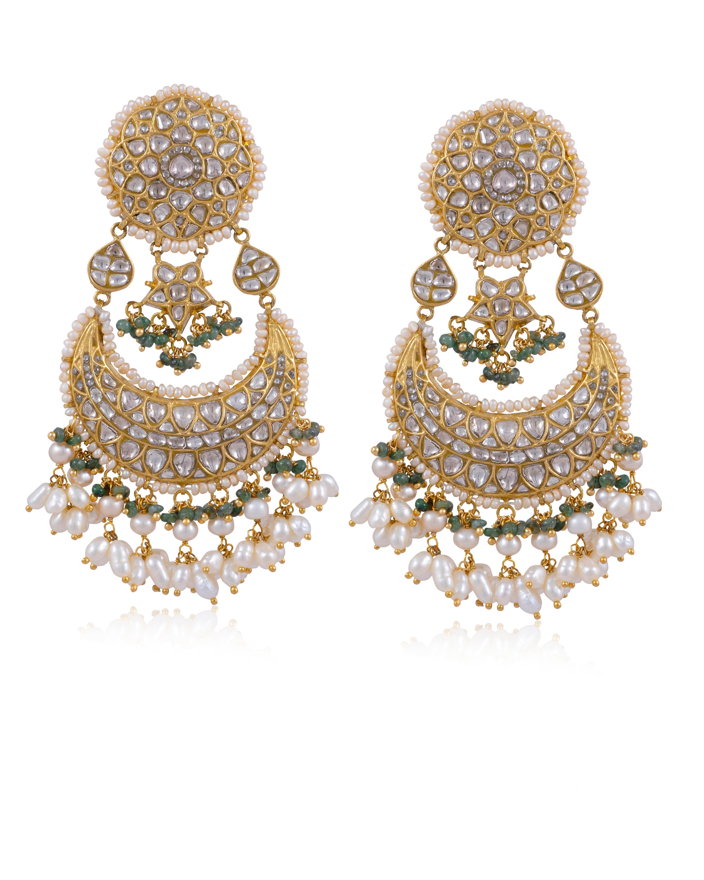 Yamuna Long Necklace And Swarna Chandbalis Polki Set