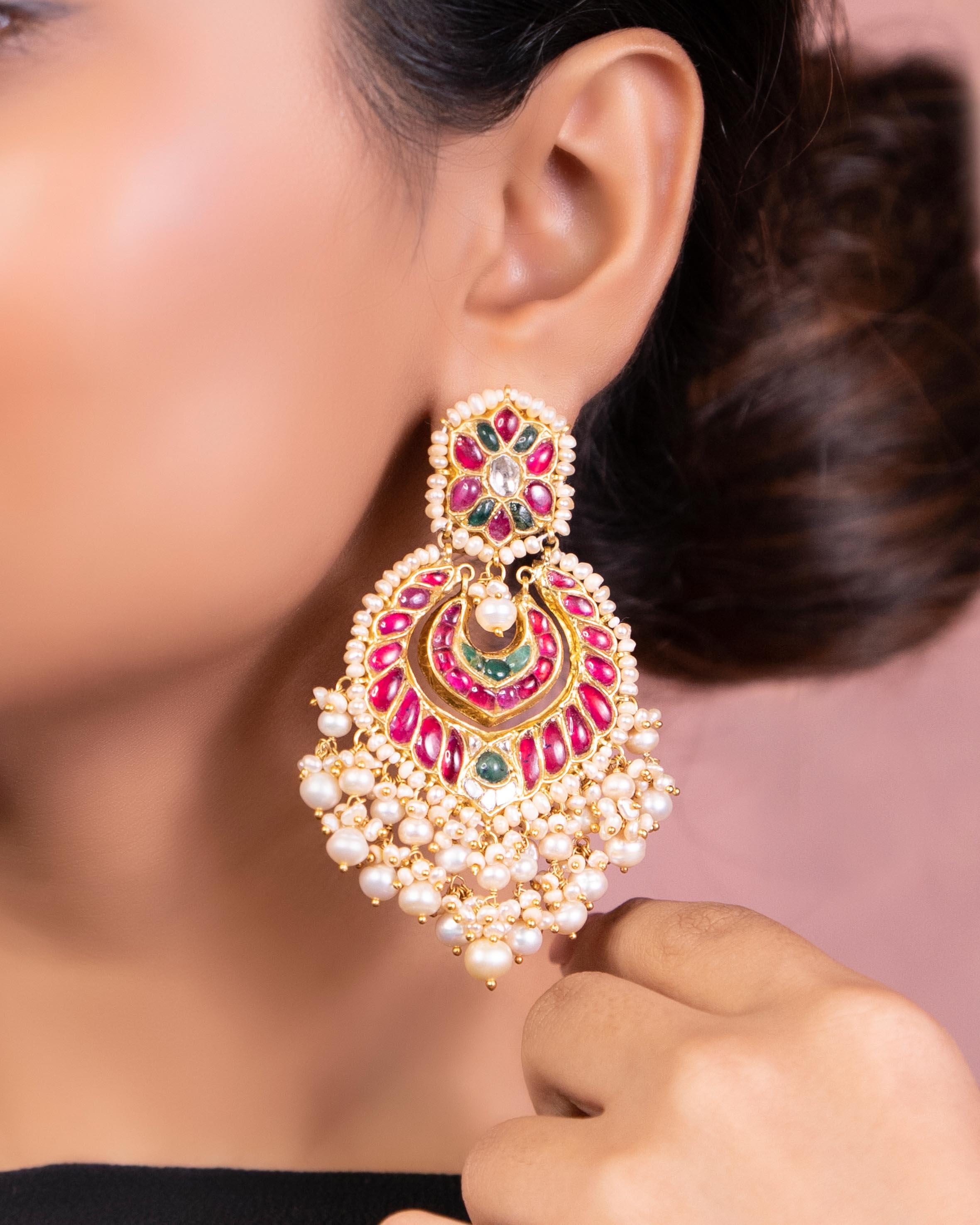 Ratna Long Necklace And Brinda Chandbalis Polki Set