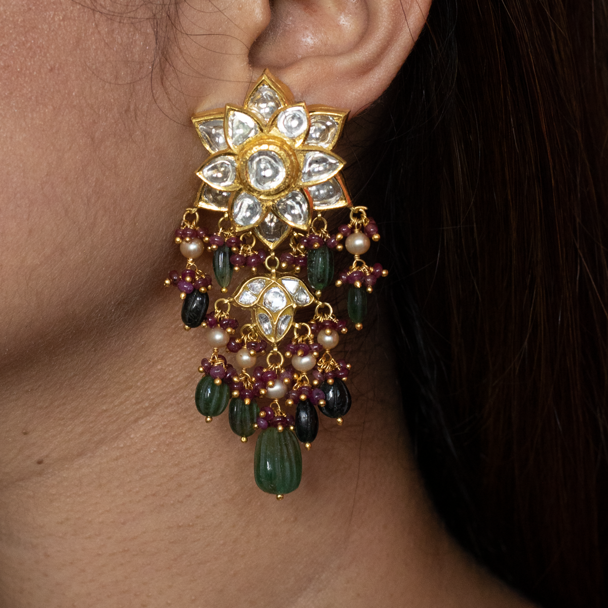 Diksha Polki Long Earrings