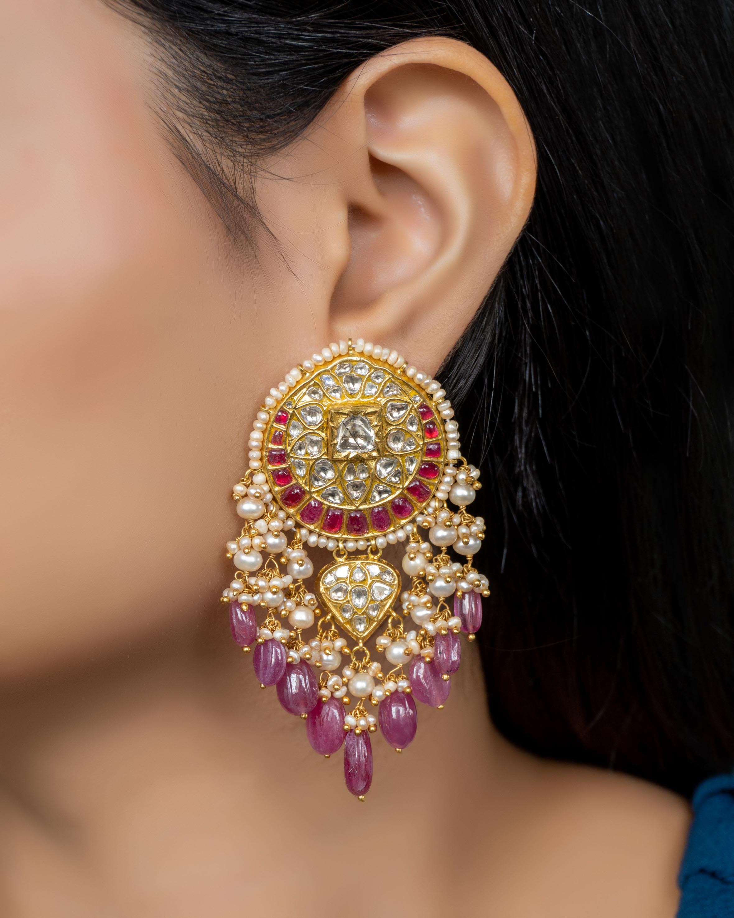 Normani Bead Choker and Tejal Long Earrings Polki Set