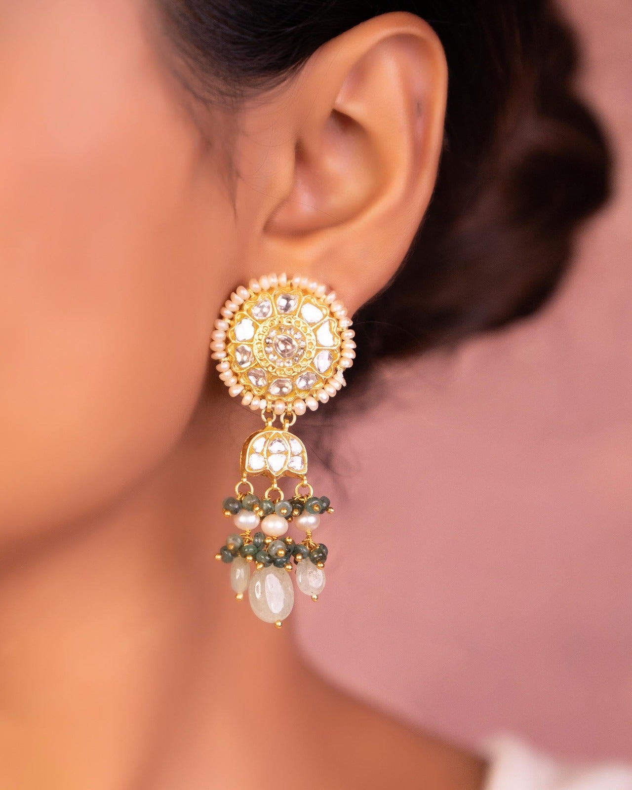 Indali Polki Long Earrings