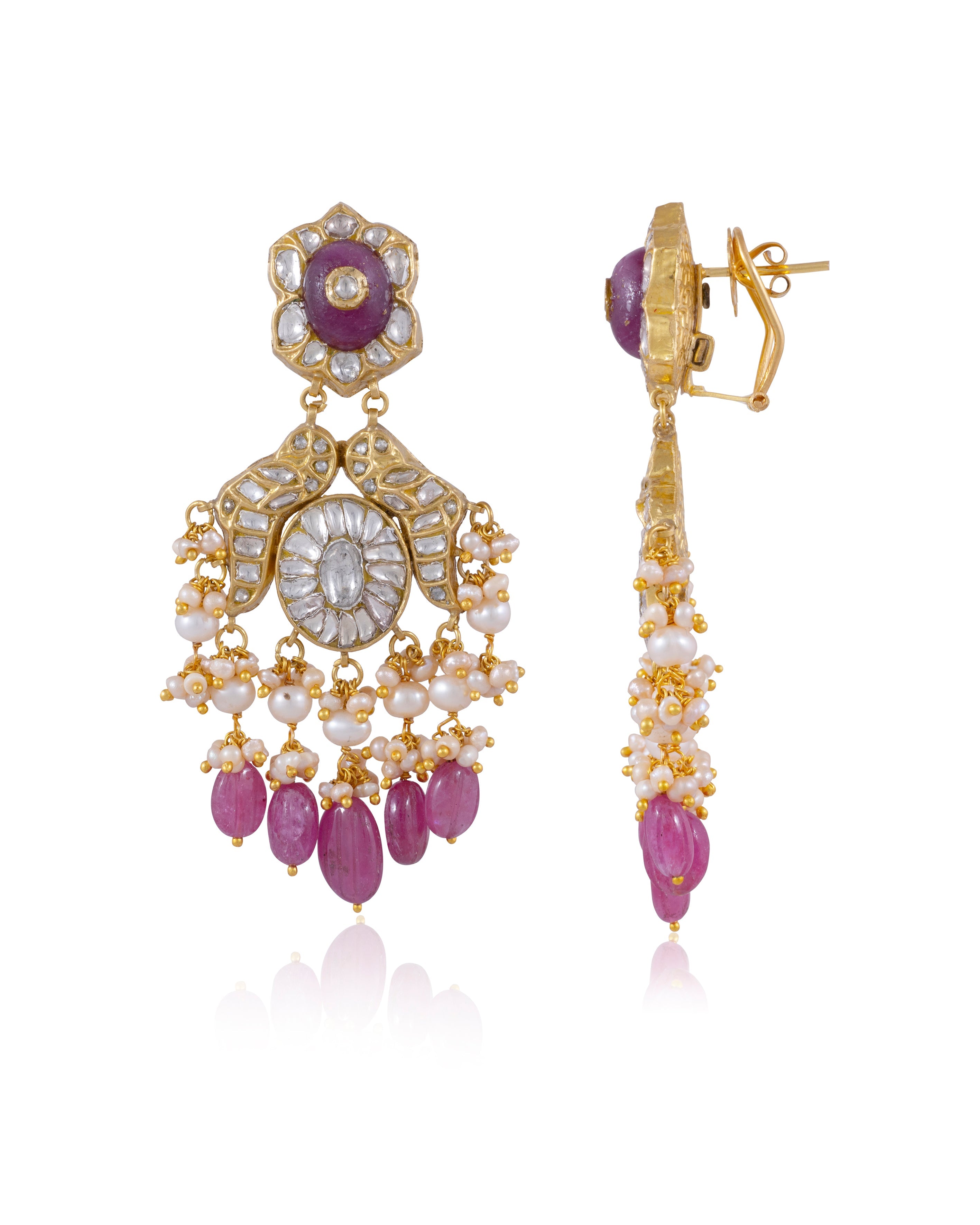 Reeva Necklace And Sanchi Long Earrings Polki Set