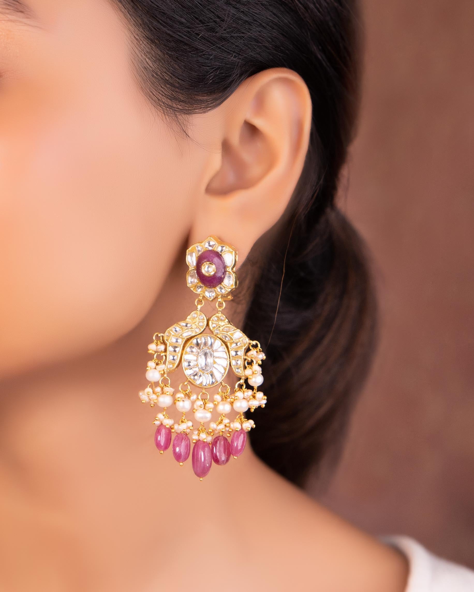 Reeva Necklace And Sanchi Long Earrings Polki Set