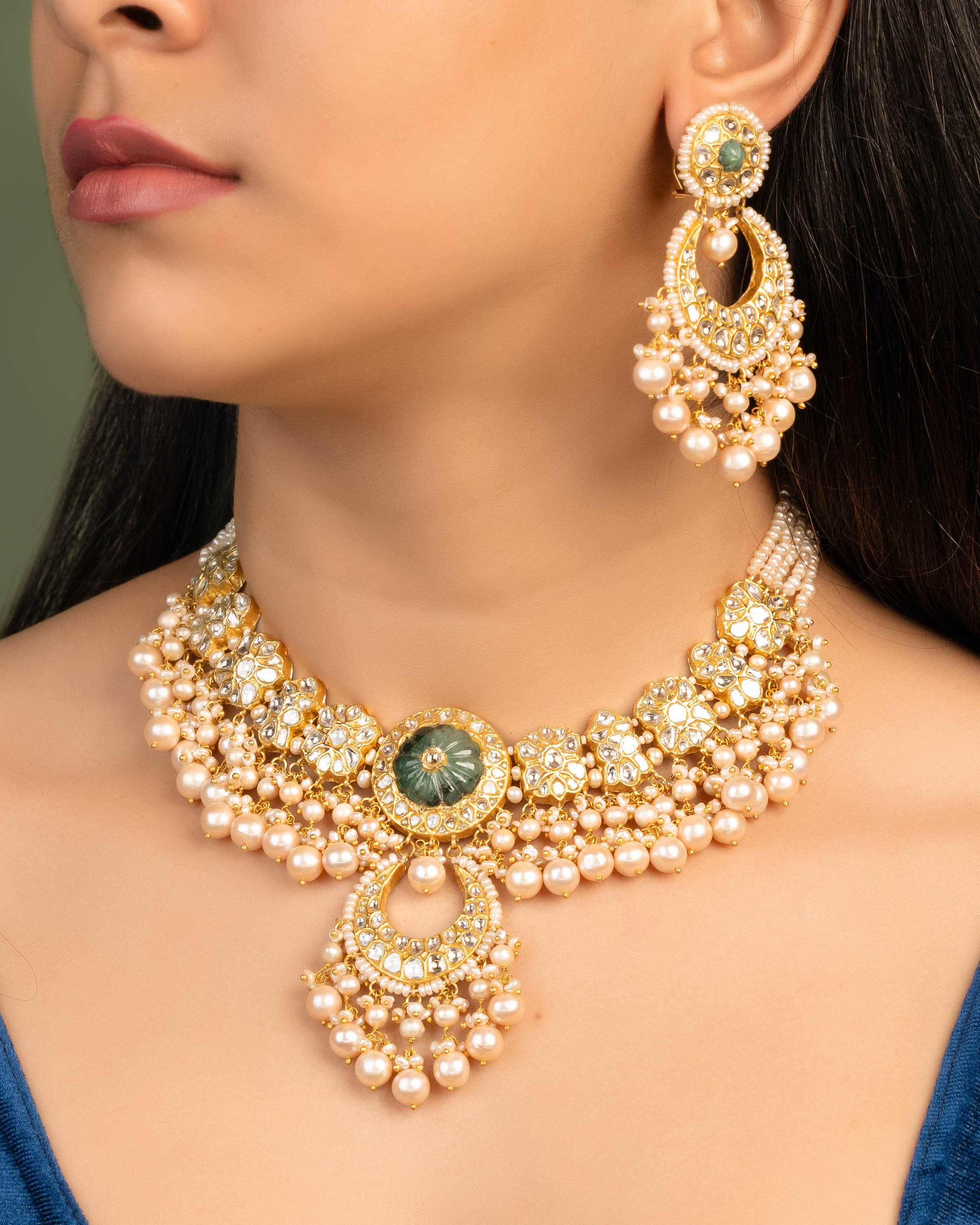 Suhana Necklace And Medha Chandbalis Polki Set