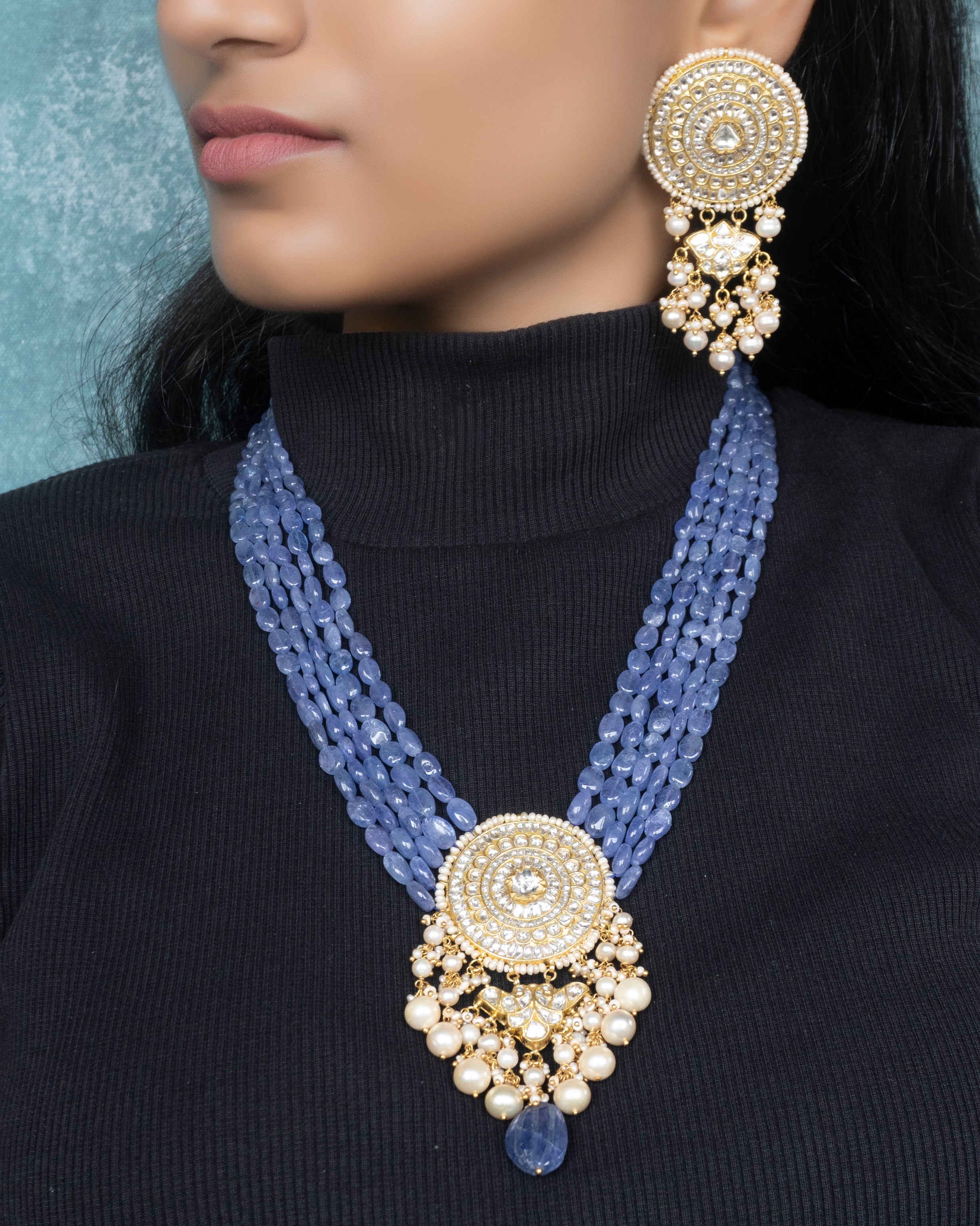 Shaina Polki Long Earrings