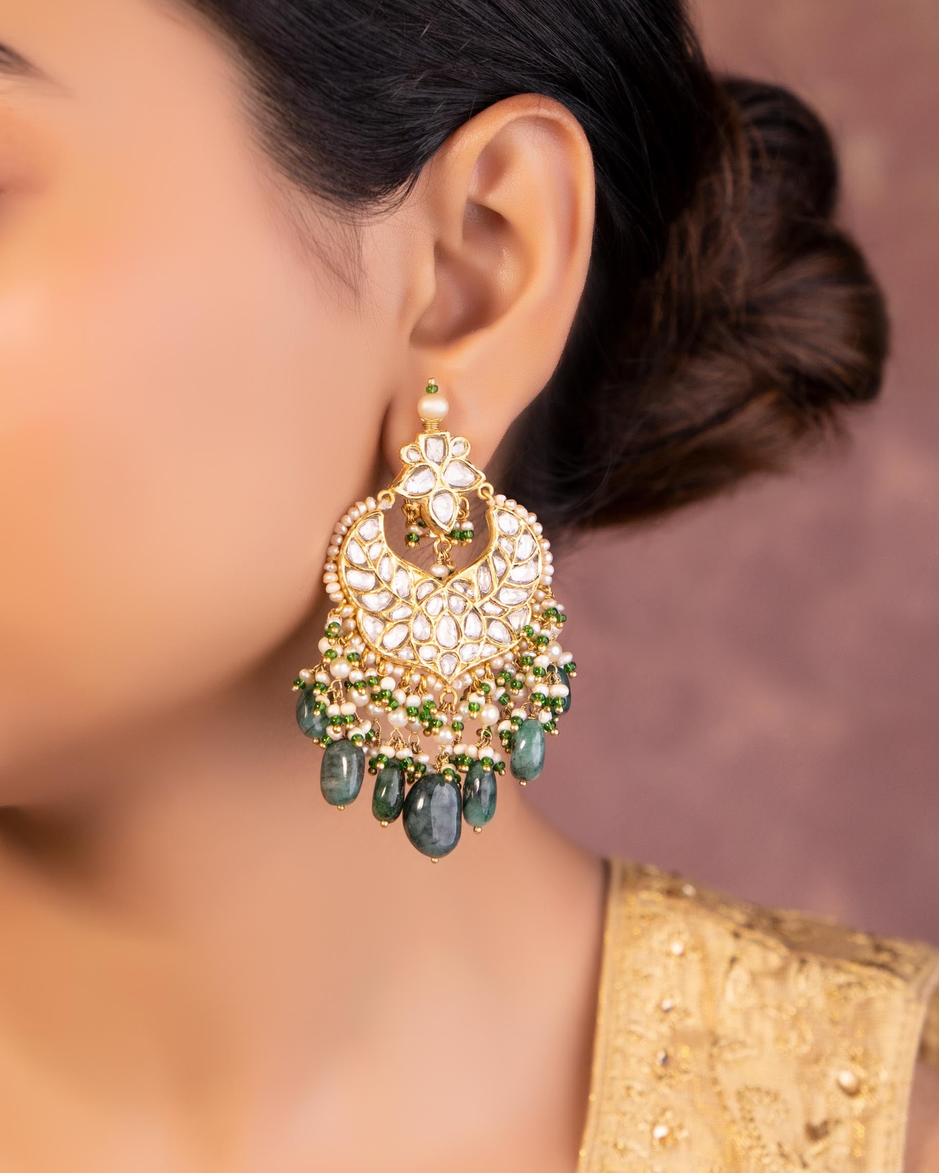 Asmita Necklace And Danvi Chandbalis Polki Set