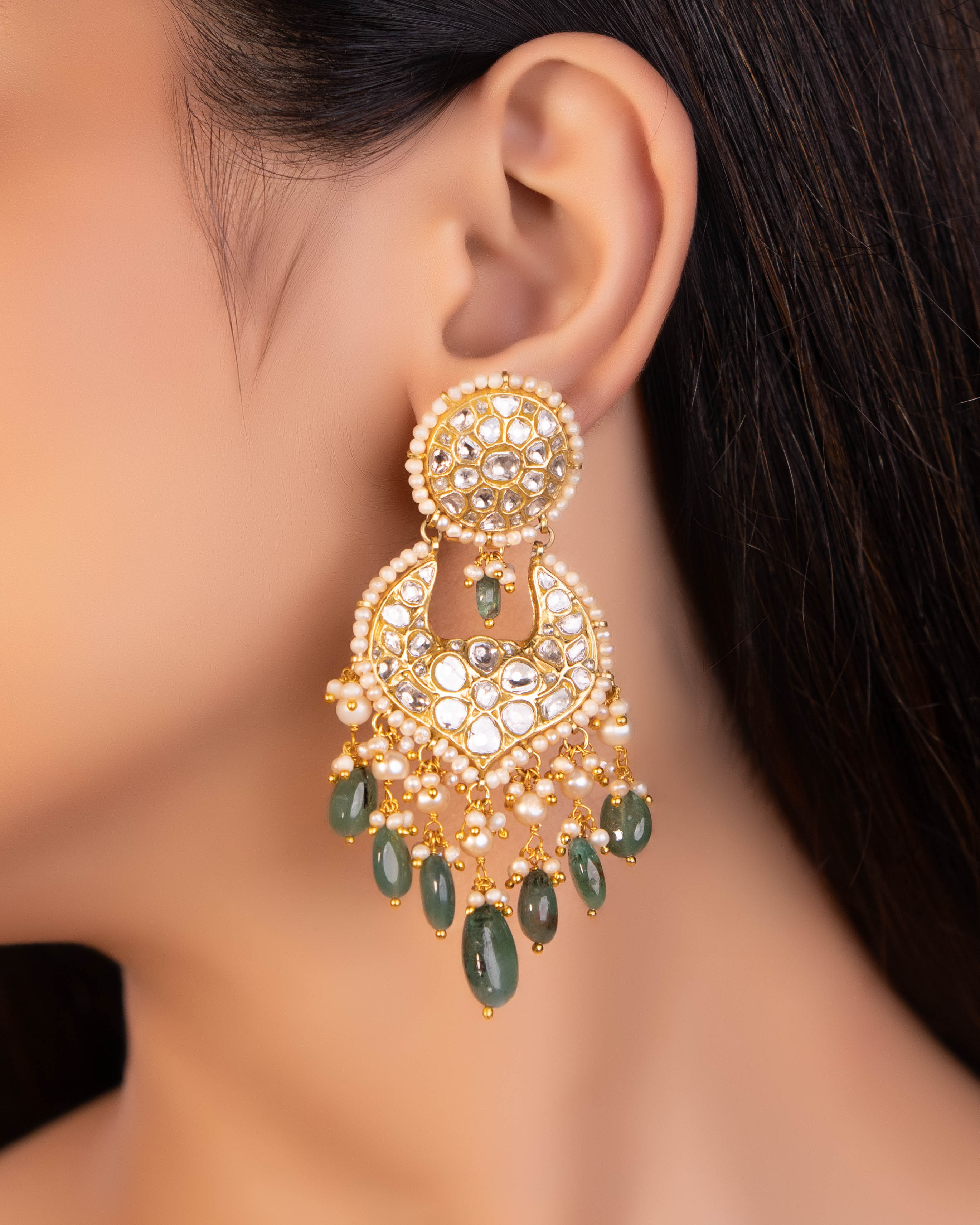 Aneeksha Necklace And Dikshita Chandbalis Polki Set