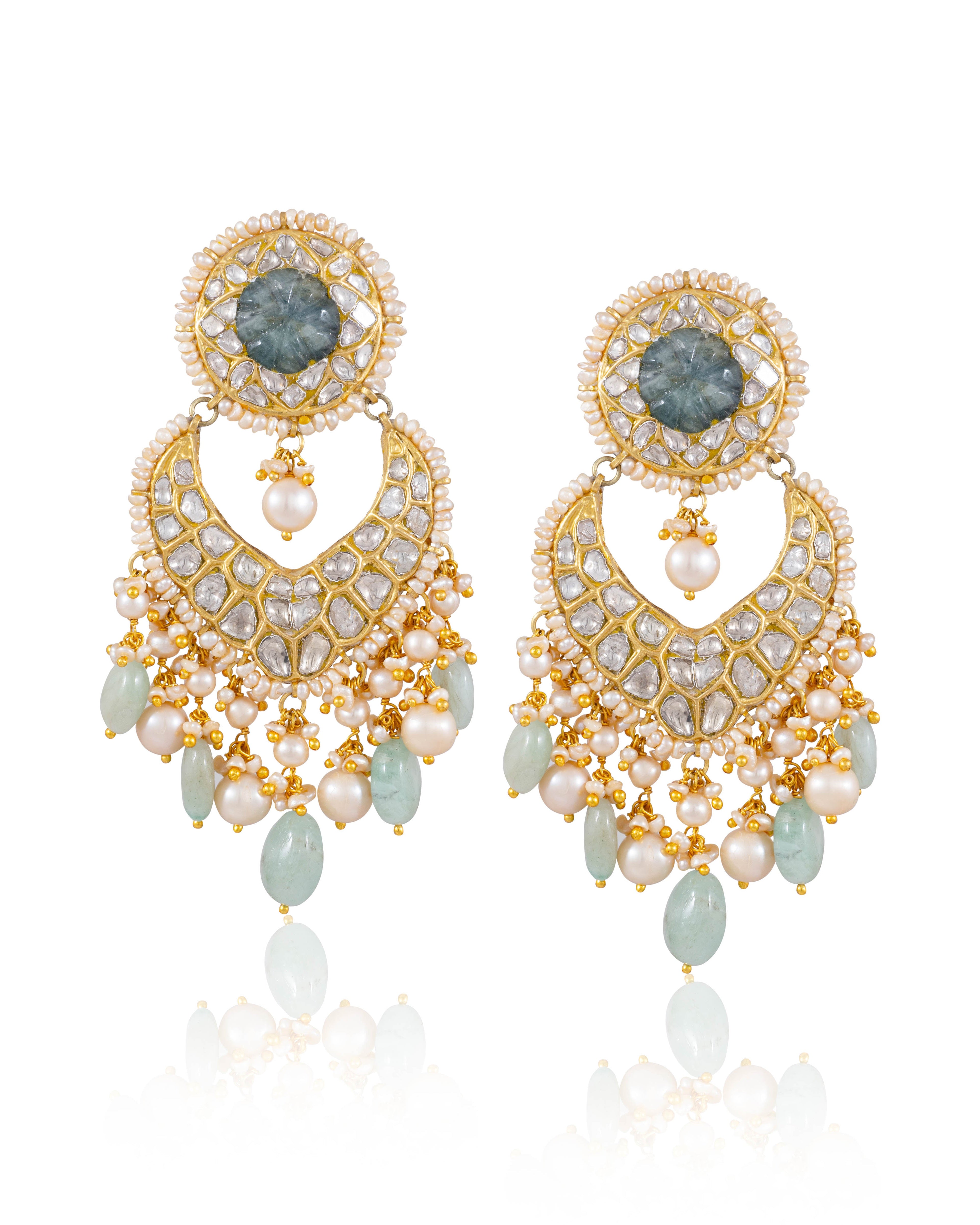 Laxshi Necklace And Kashish Chandbalis Polki Set