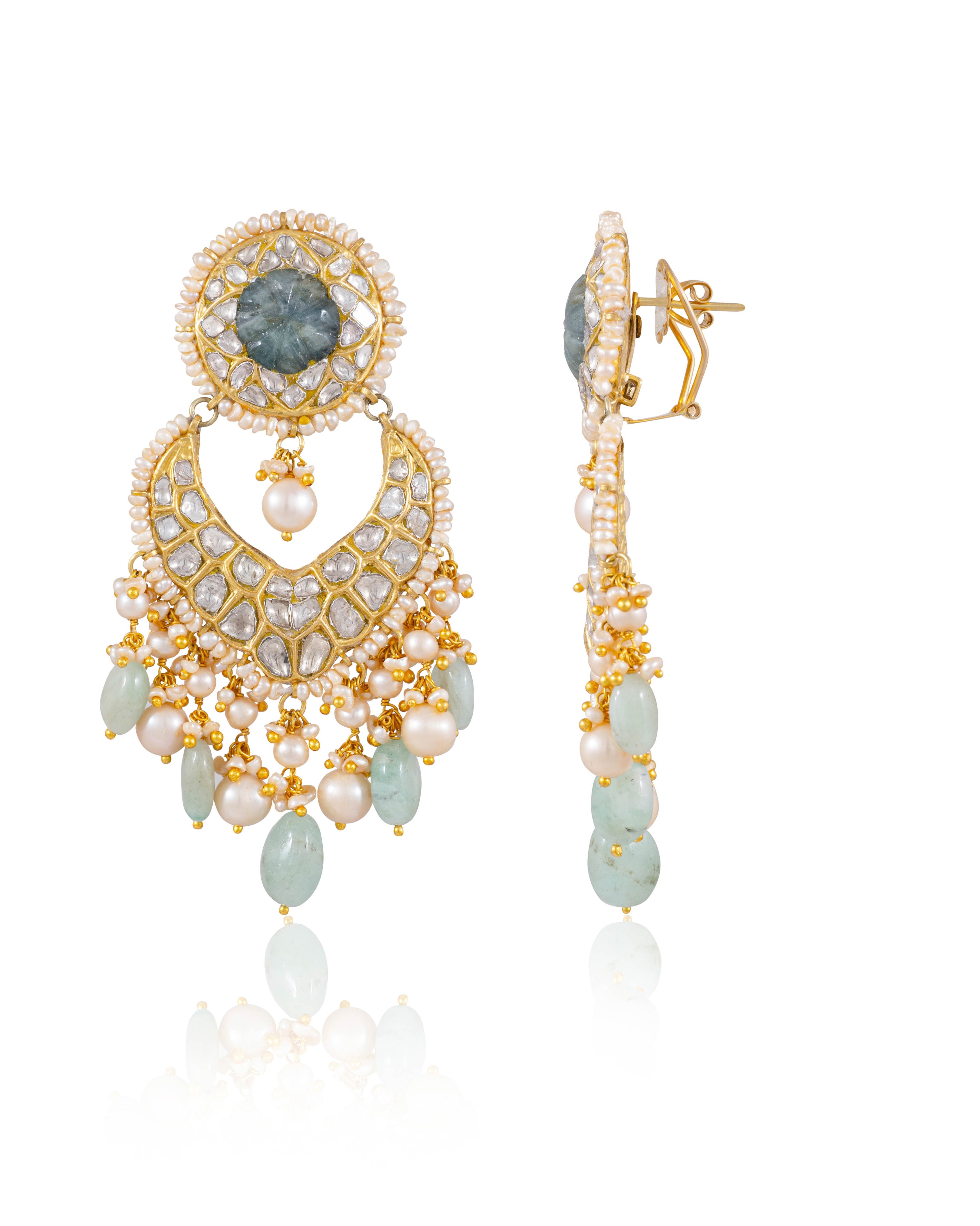 Laxshi Necklace And Kashish Chandbalis Polki Set