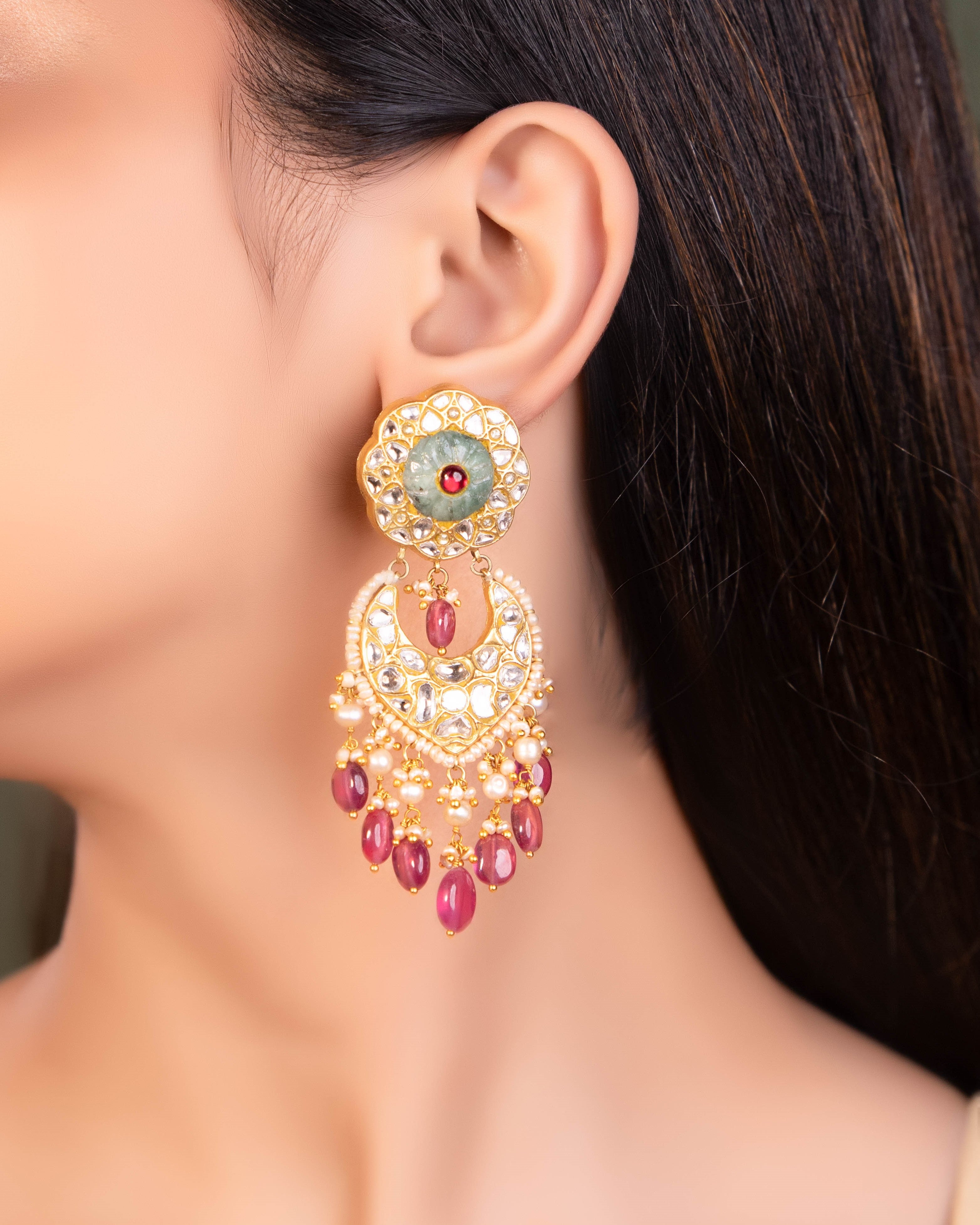 Vasudha Necklace And Viyaa Chandbalis Polki Set