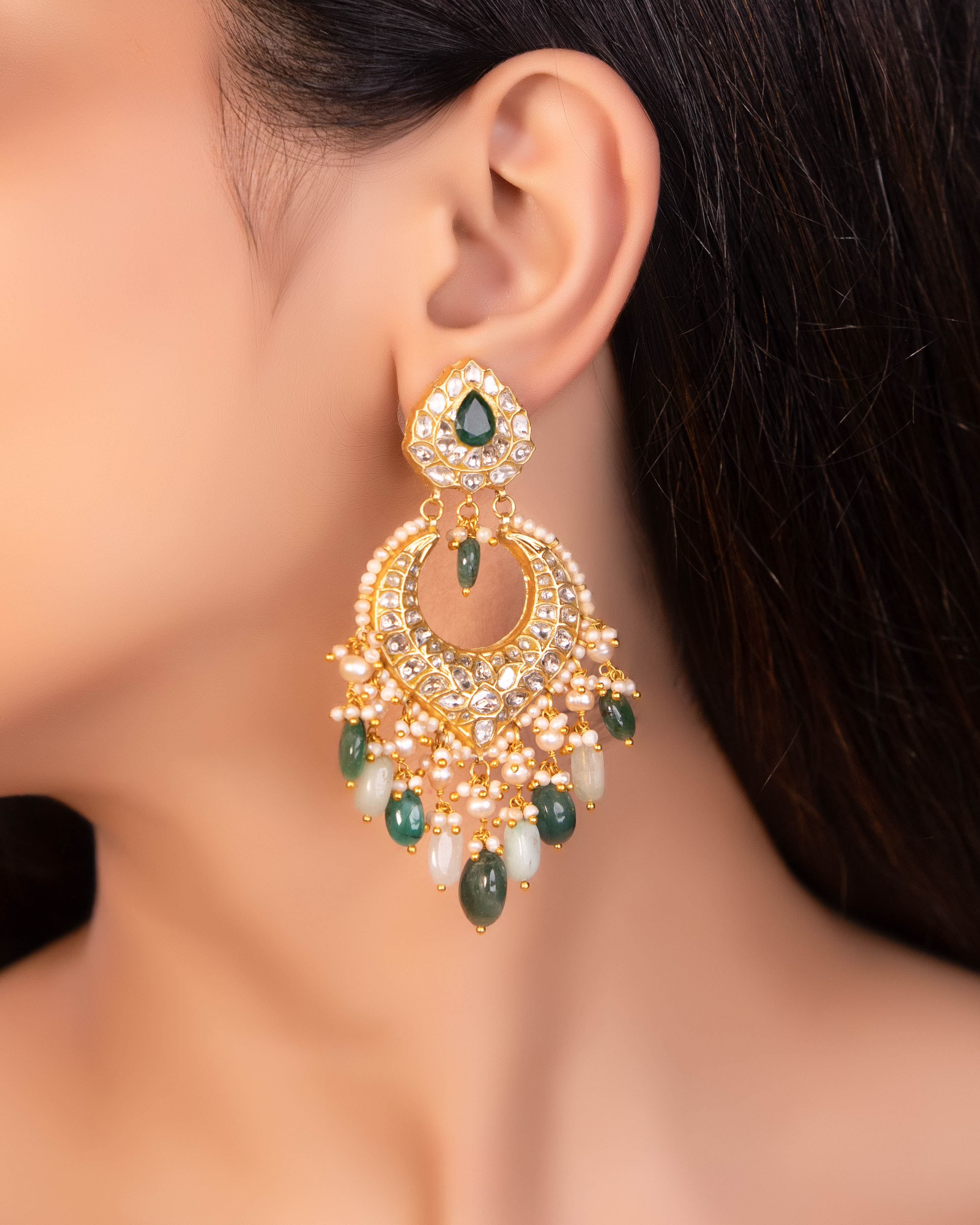 Avani Necklace And Krishnavi Chandbalis Polki Set