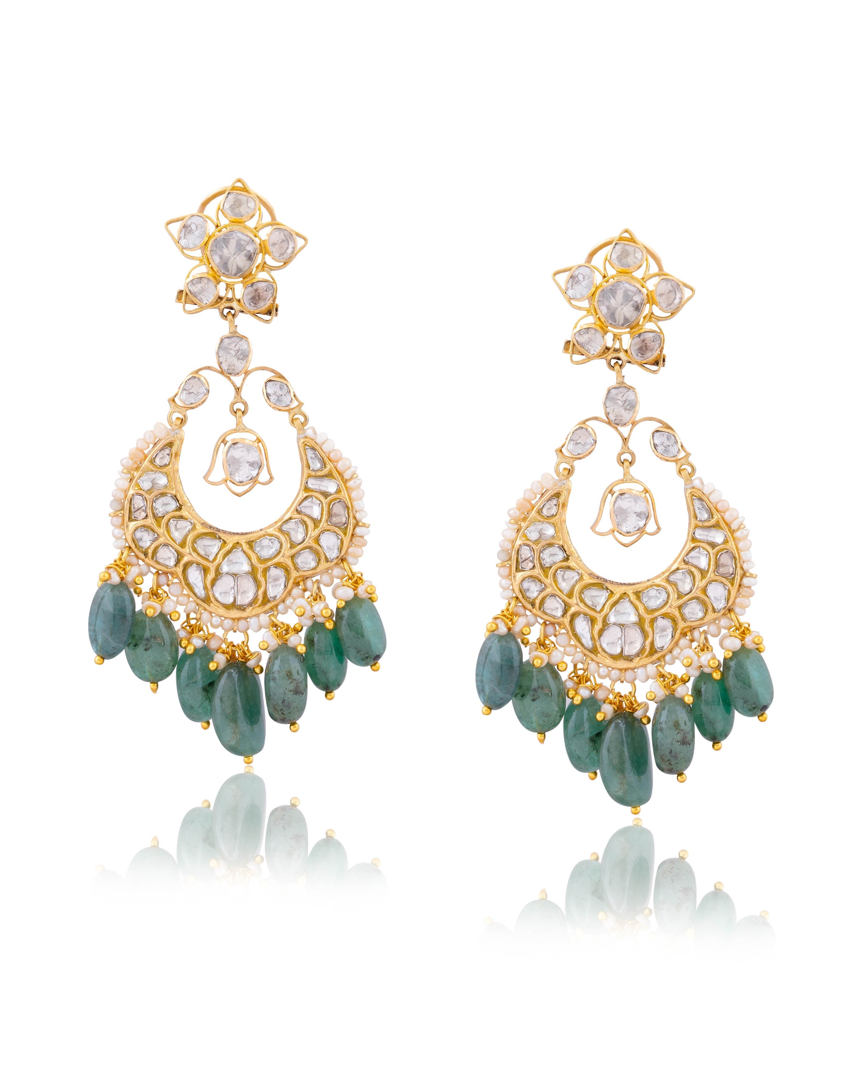 Sanaya Long Necklace And Aadhya Chandbalis Polki And Diamond Set