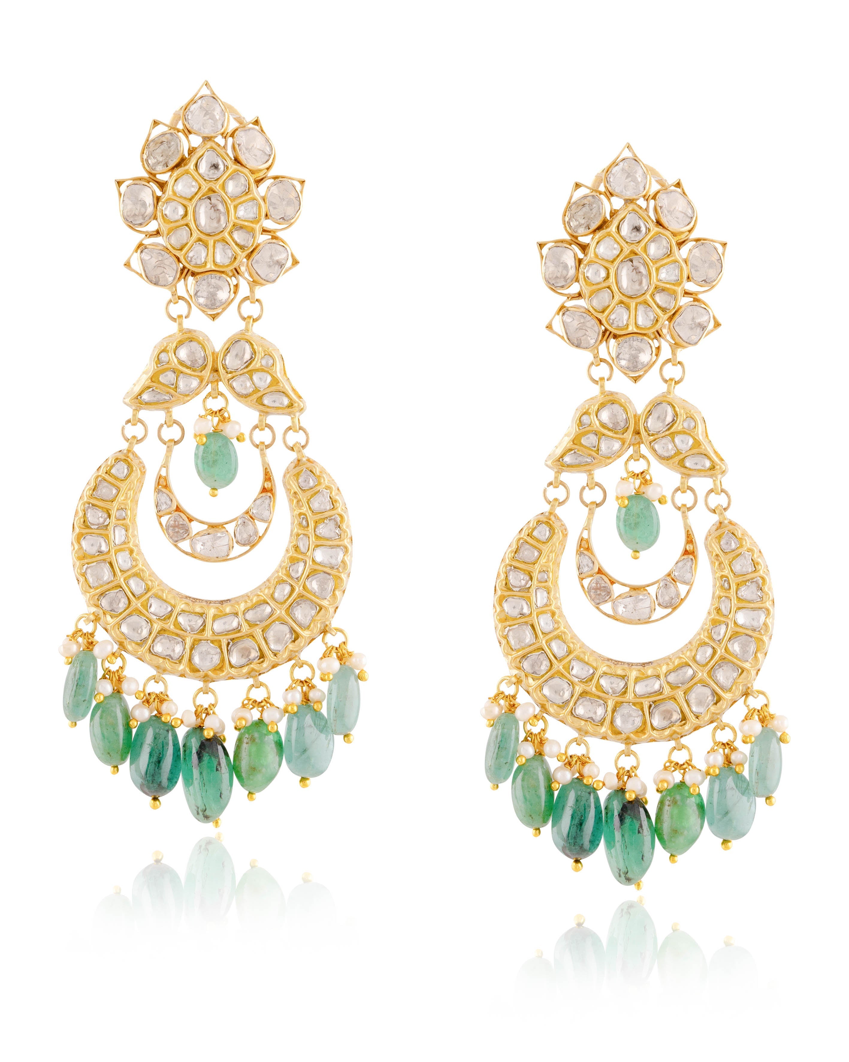 Somna Necklace And Diya Chandbalis Polki Set