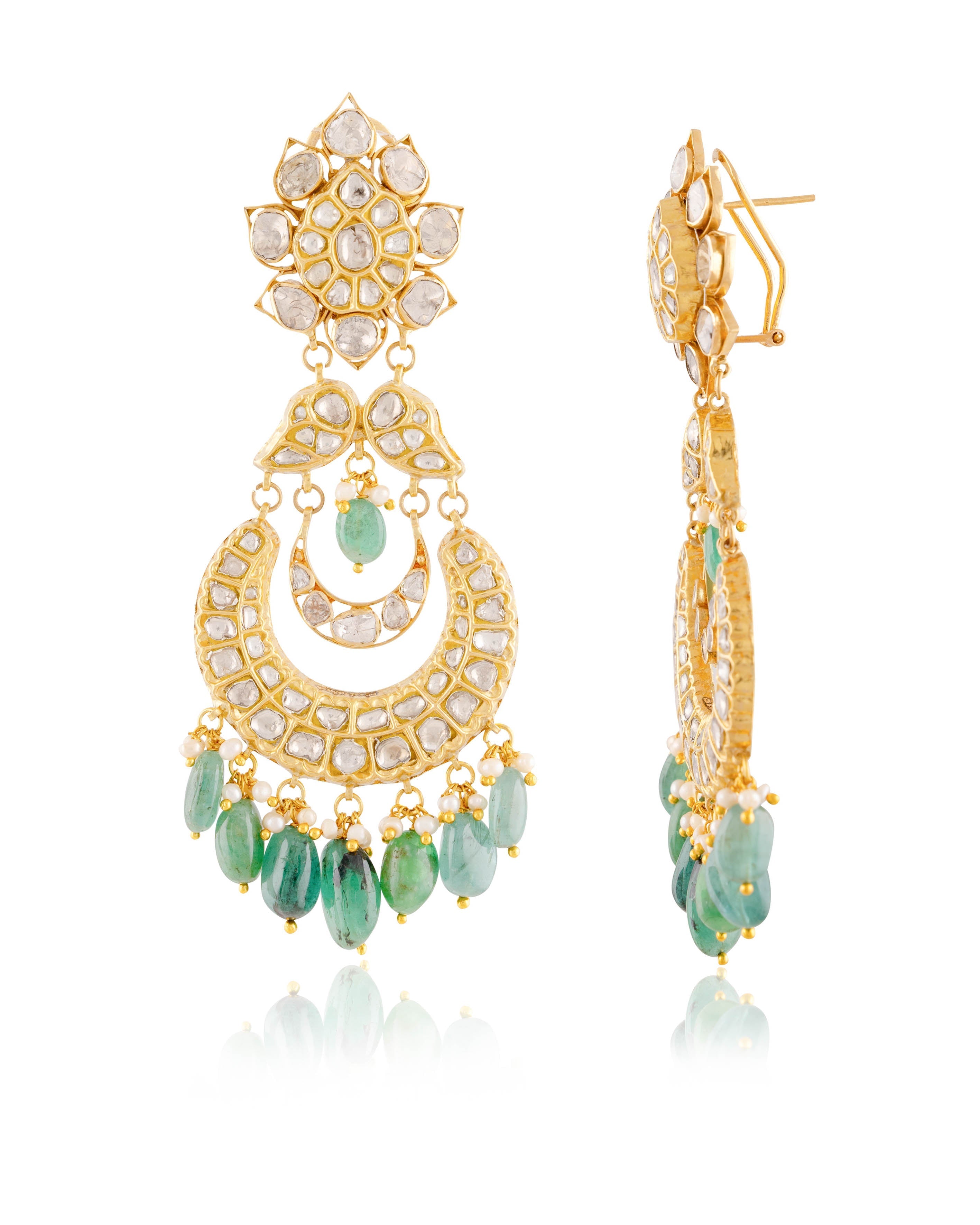 Somna Necklace And Diya Chandbalis Polki Set