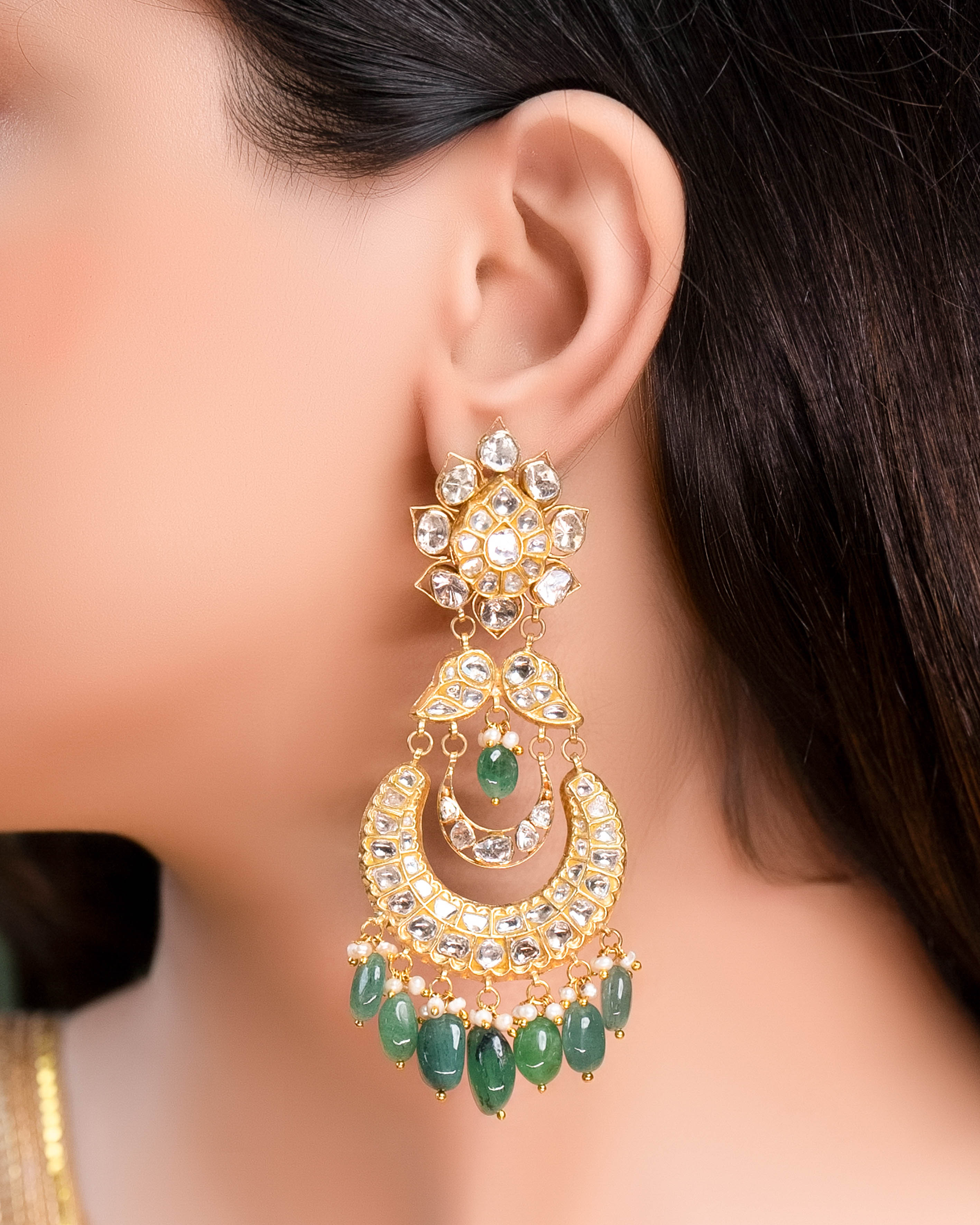 Somna Necklace And Diya Chandbalis Polki Set