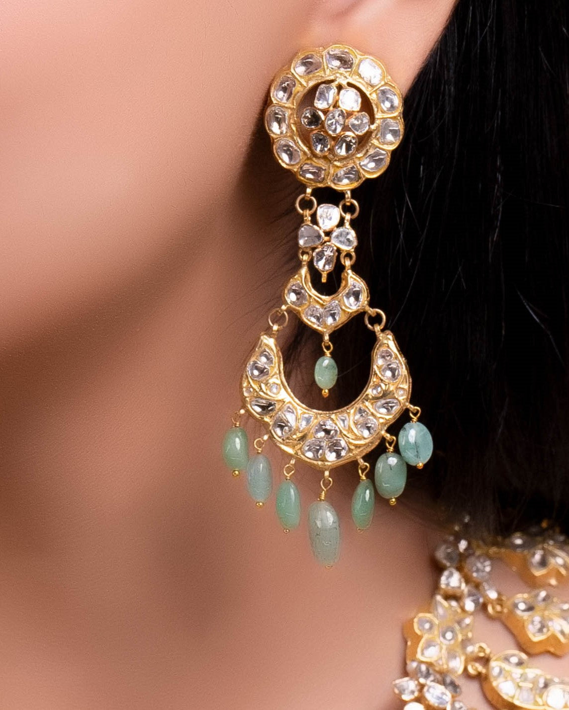 Reyanshi Long Necklace And Kiara Chandbalis Polki Set