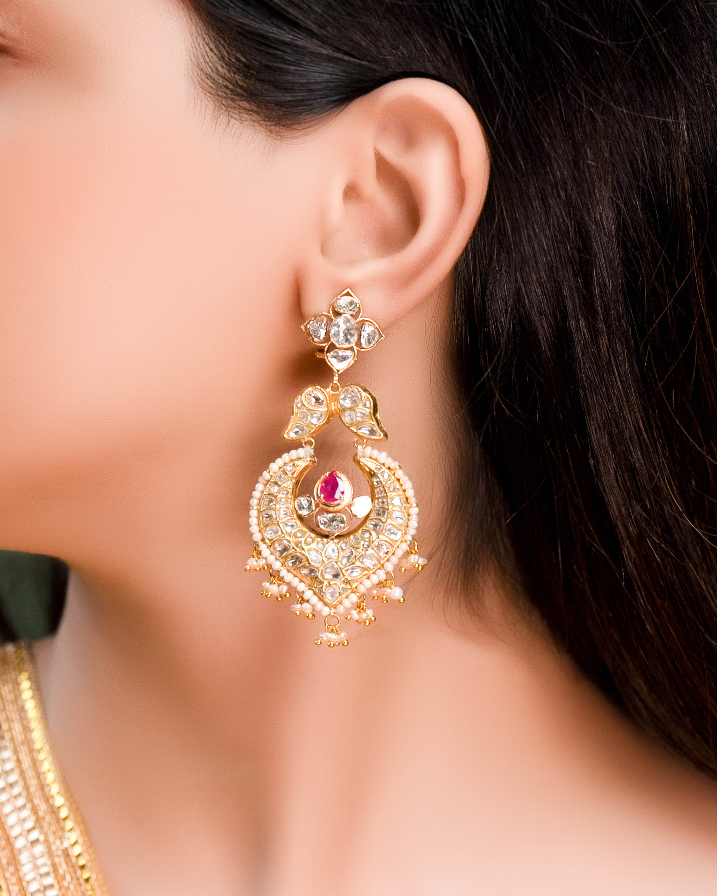 Priya Long Necklace And Vayuna Chandbalis Polki Set