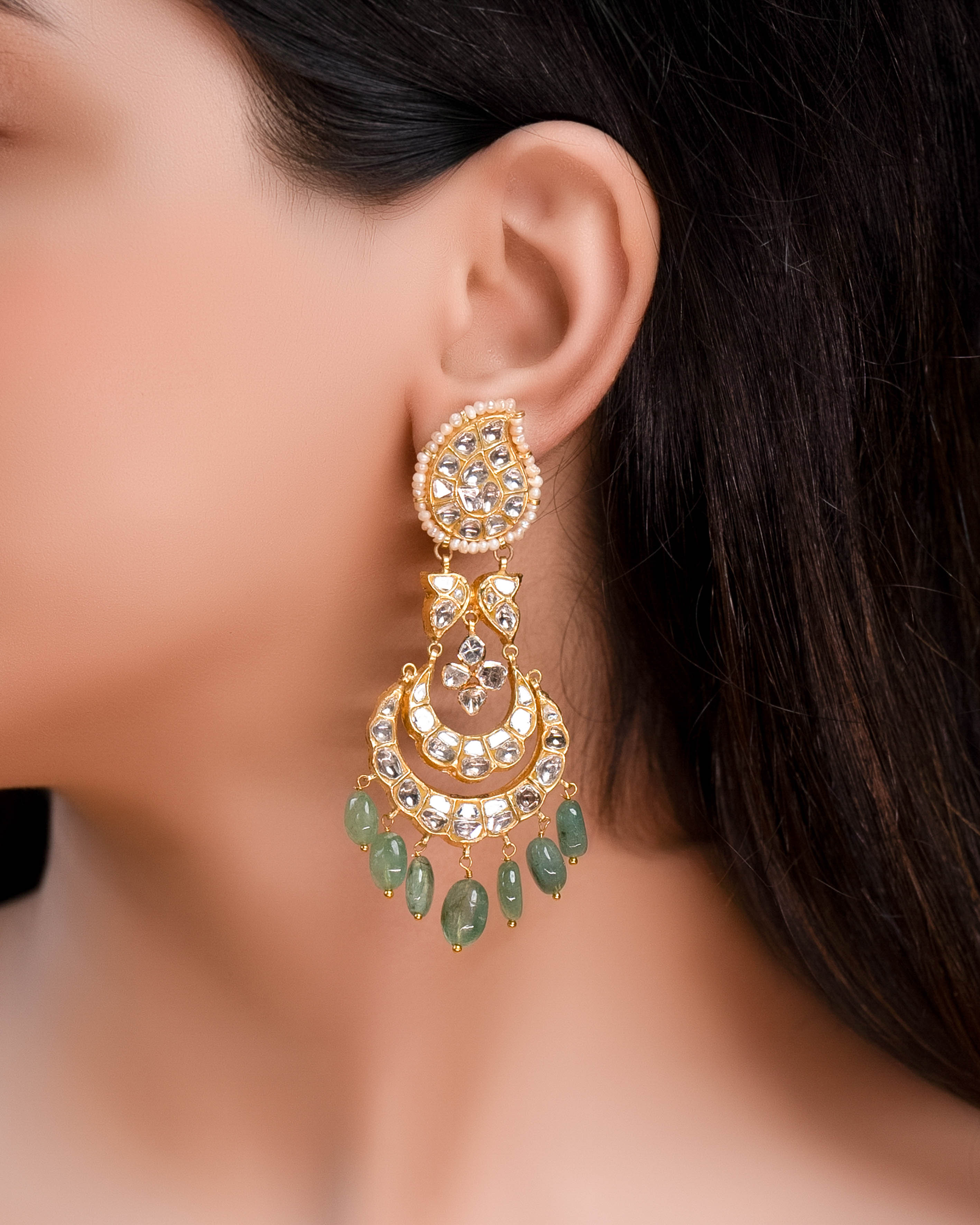 Charvi Long Necklace And Shubhi Chandbalis Polki And Diamond Set