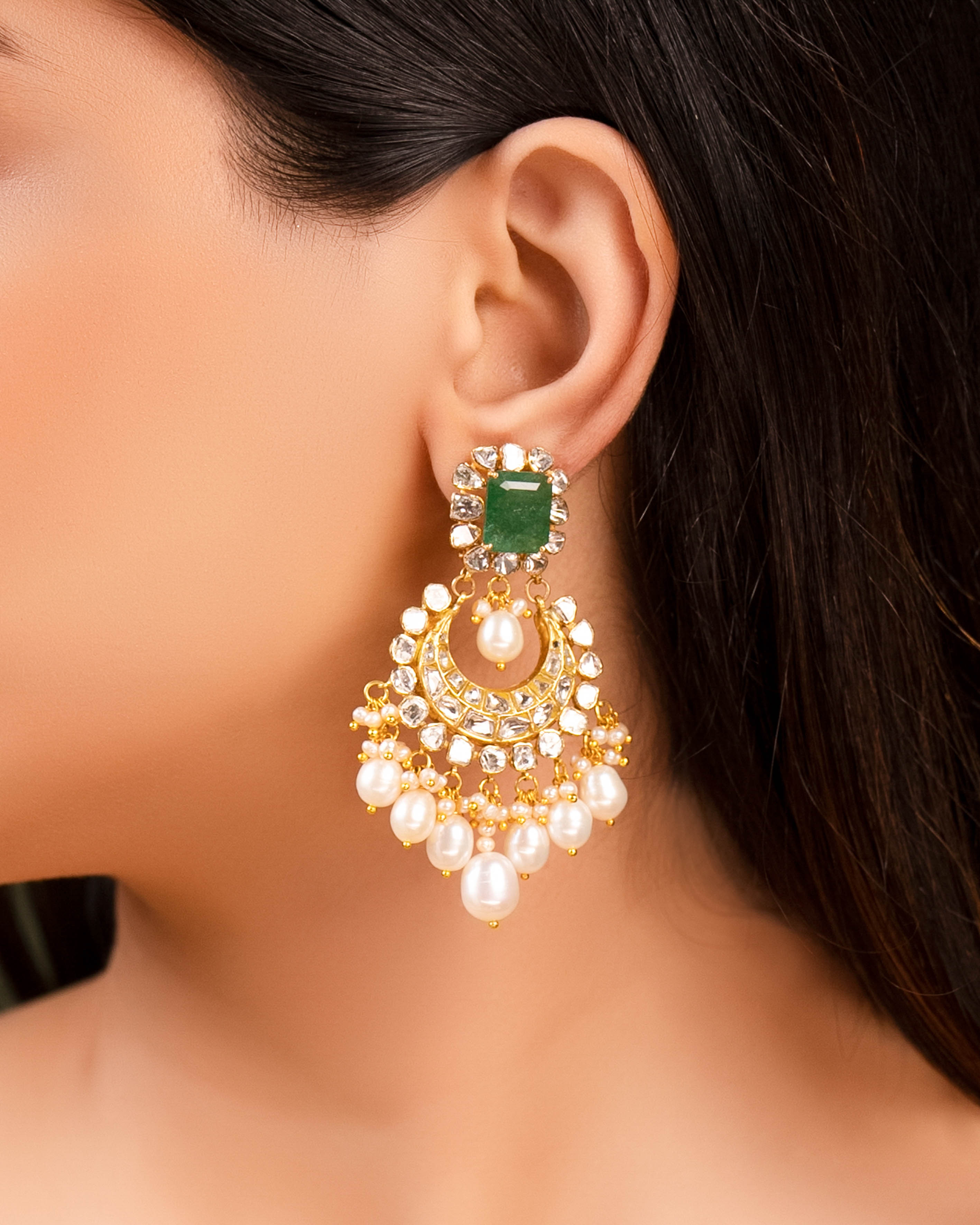 Mitra Necklace And Maitri Chandbalis Polki Set